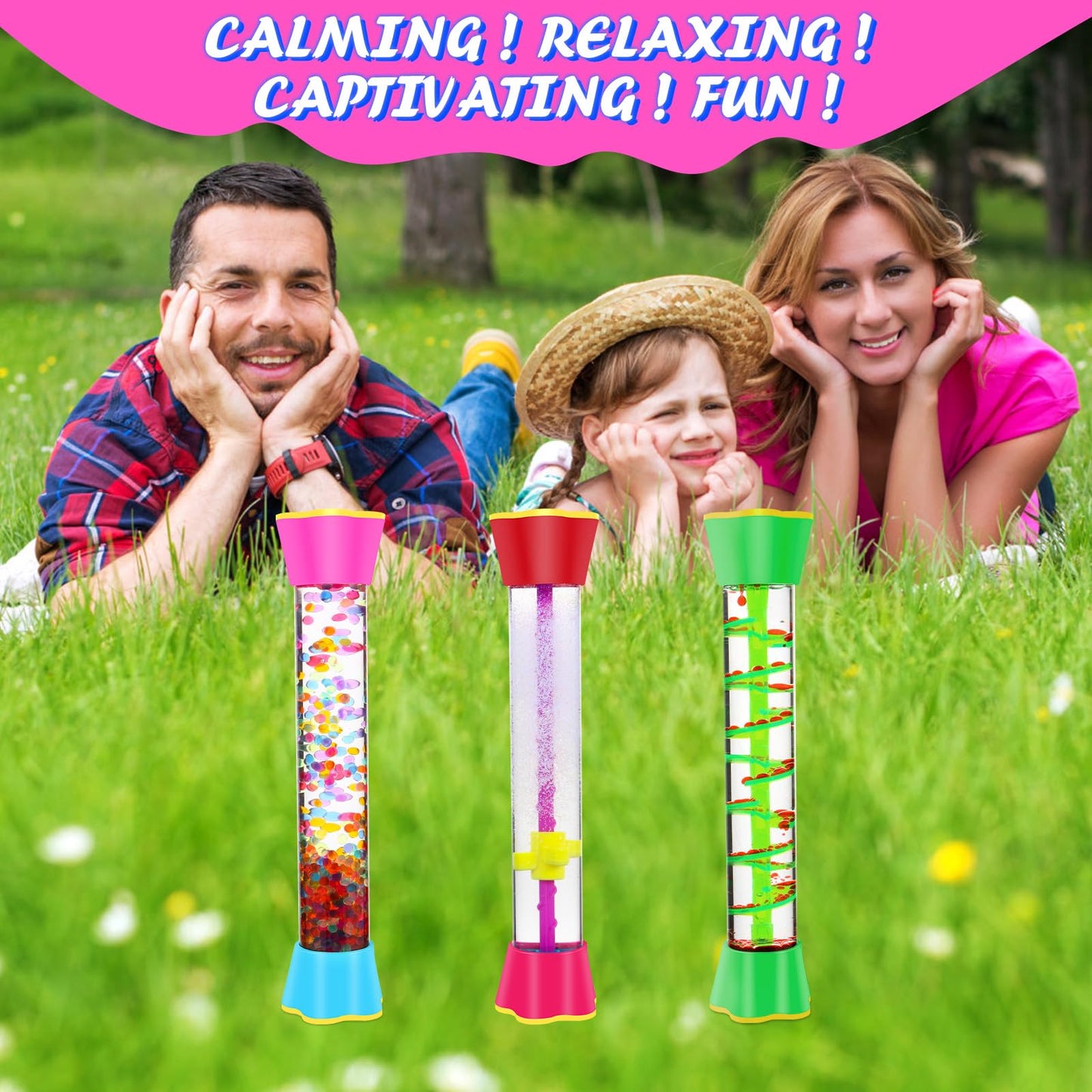 Sensory Fidget Tubes - Calming Toys for Kids & Adults- Sensory Tube with Glitter Bottle, Gravity Spinner, Bubble Drop Spiral - Fidget Toys for Classroom, Desk Decor, Office ( 2 Pack )