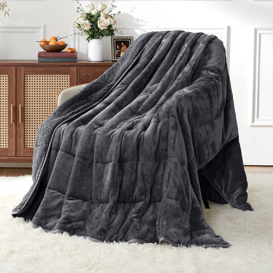 Uttermara Weighted Blankets for Adults Queen Size, 15lbs 60x80 inches Blanket with Soft Warm Plush Sherpa Fleece, Washable Thick Heavy Throw for Sleeping and Calming, Grey