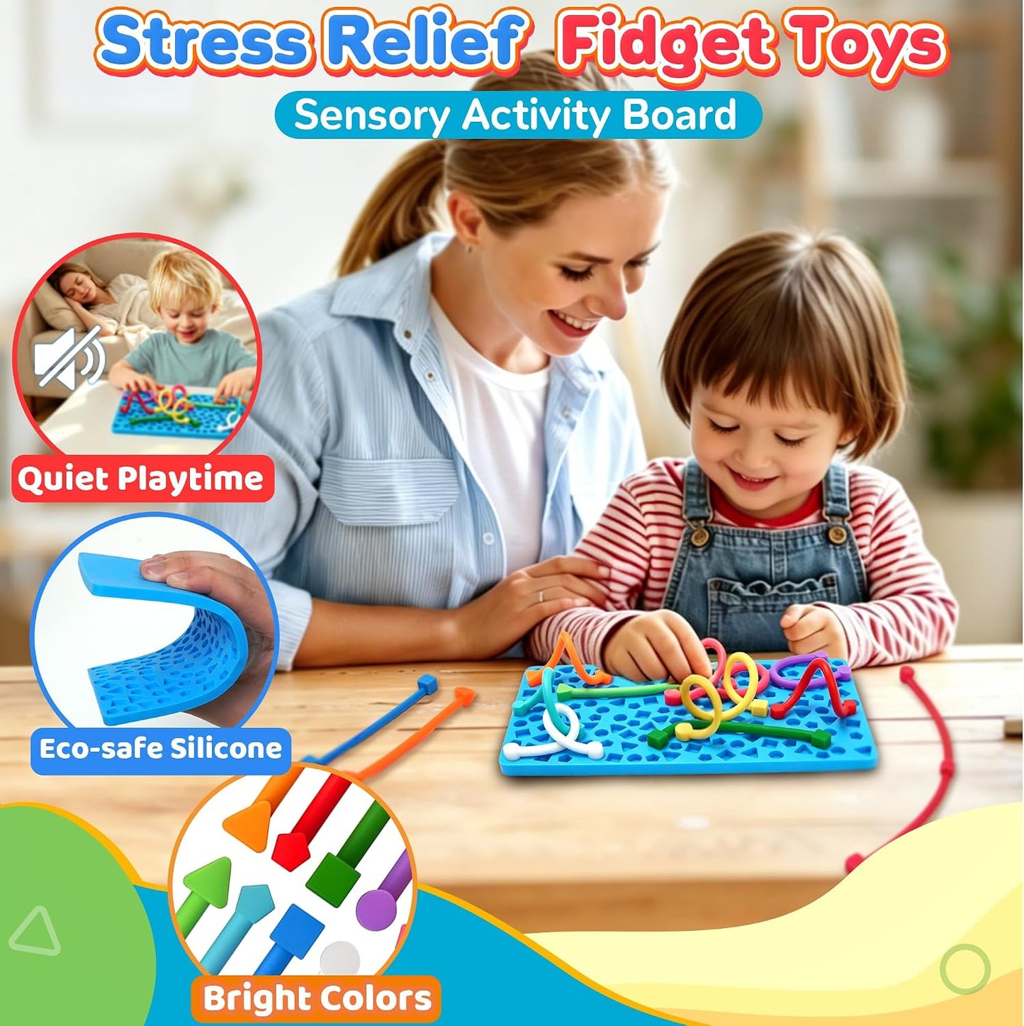 Airplane Travel Activity Toys for Toddlers Kids, Autism Sensory Fidget Board Silicone Quiet Calming Down Restaurant Car Ride Road Trip Toys