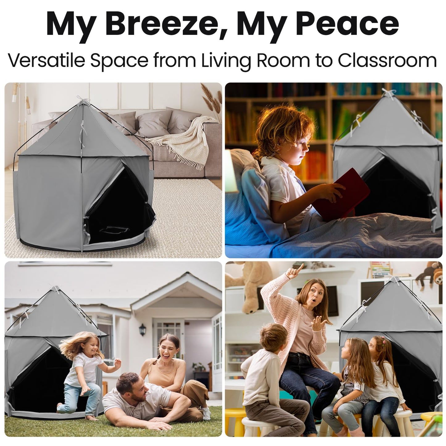 Blackout Sensory Tent, CPC Certified Calm Space for Autism Kids | Blackout Fabric, with Fan Port and Air Vent, CPC Certified Safe Structure, Spacious 39 x 39 x 45 in, Easy Setup