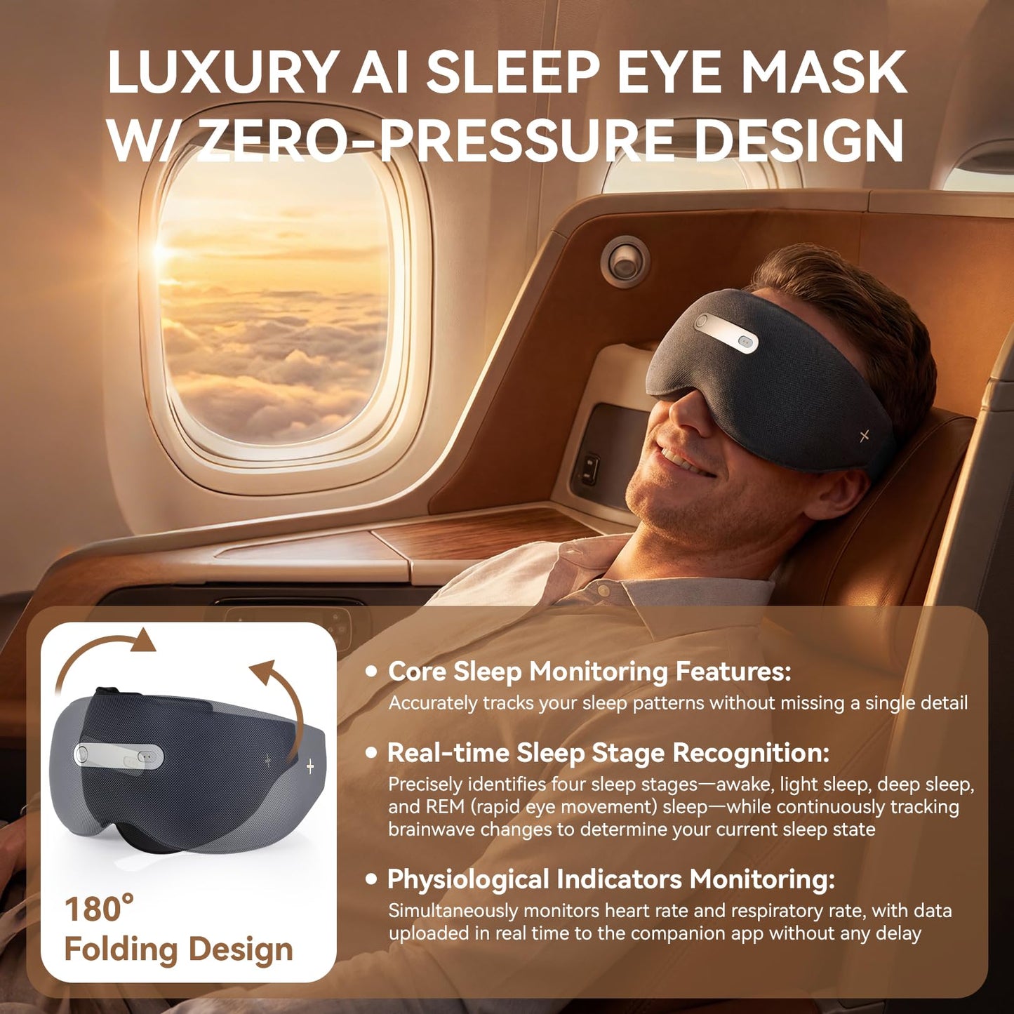 𝐀𝐈-𝐏𝐨𝐰𝐞𝐫𝐞𝐝 Neuro Sleep Eye Masks+Sleep Aid+Sleep Analysis with Hot Compress/Vibration Massage/Voice Prompt/Relaxing Music/Light Shielding/Mild Sensory Feedback/Adjustable Strap/Box, Balck