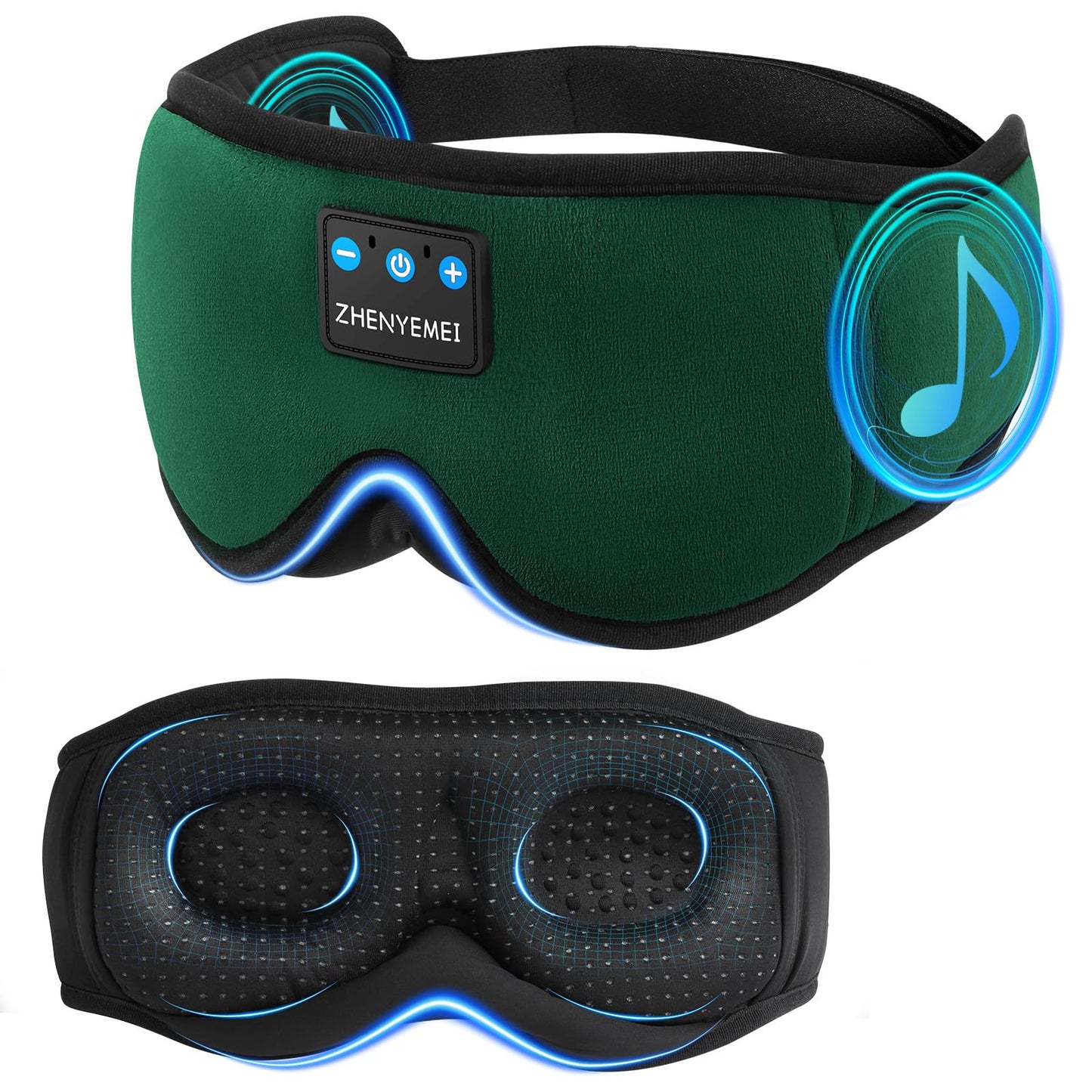 Bamboo Cotton Large Sleep Mask with Bluetooth Wireless Headphones - Blackout Eye Mask for Sleeping 3D Contoured Sleep Eye Cover Headband Ear Plugs Low Noise Hook for Men Women Better Experience (Grey)