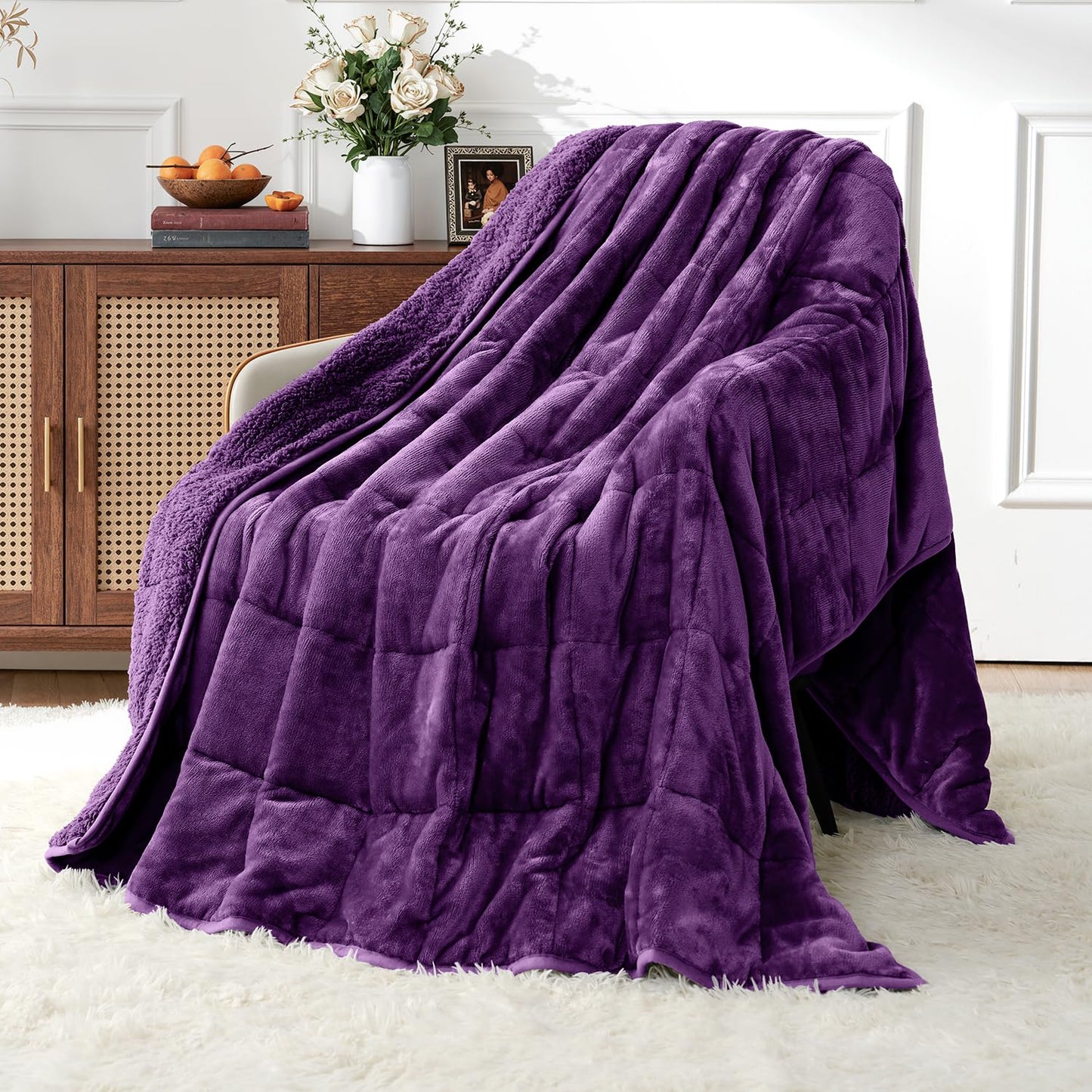 Uttermara Weighted Blankets for Adults Queen Size, 15lbs 60x80 inches Blanket with Soft Warm Plush Sherpa Fleece, Washable Thick Heavy Throw for Sleeping and Calming, Grey