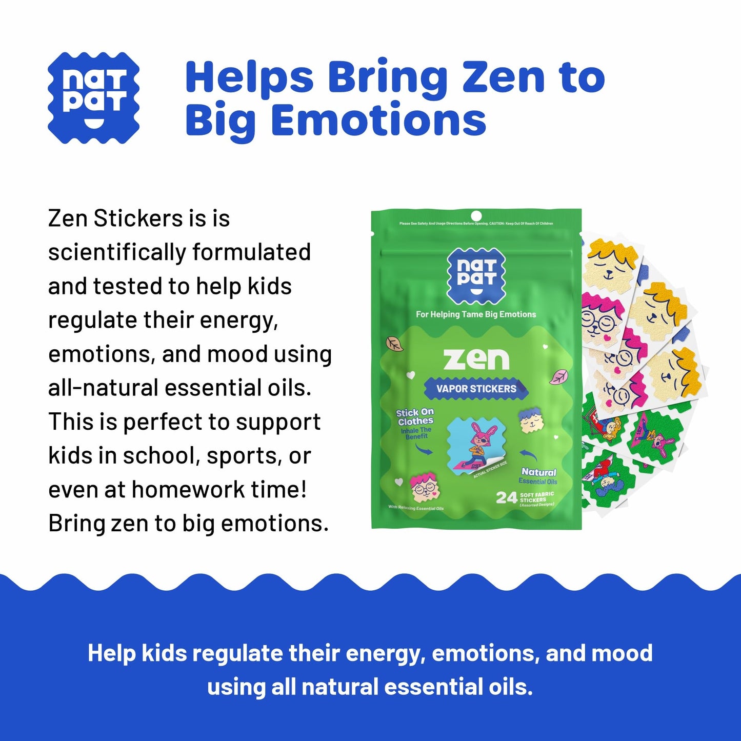 NATPAT Zen Patch Mood Calming Stickers for Kids and Adults - Chemical and Drug Free, Mood Support for Relaxation, Calm and Emotion Regulation - BuzzPatch Natural Patch (24 Pack)