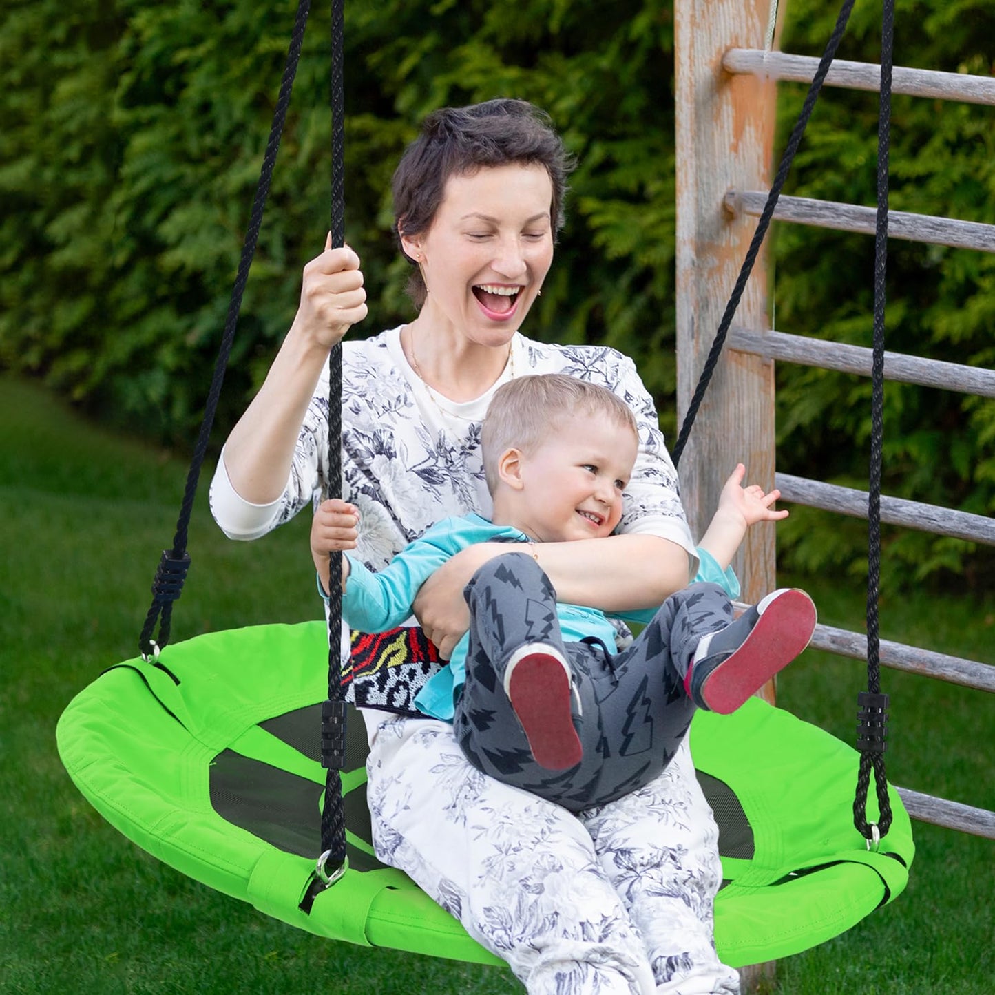 Trekassy 700lb 40 Inch Saucer Tree Swing for Kids Adults Outdoor 900D Oxford Waterproof with 2pcs Tree Hanging Straps, Steel Frame and Adjustable Ropes Blue