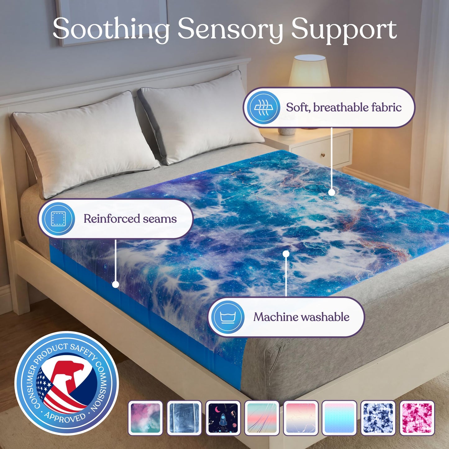 Deep Pressure Sensory Bed Sheet – Twin Sensory Compression Sheet Breathable Sleep Pod Blanket for Better Sleep Support – Calming Compression Blankets for Kids and Adults Blue Petal