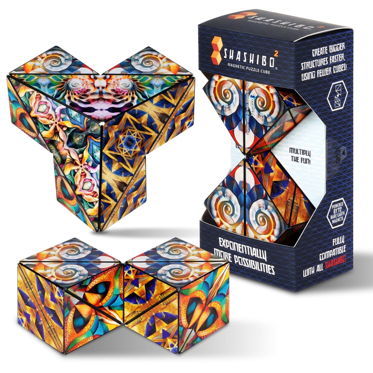 Shashibo Sensory Fidget Toy for Adults & Kids, Stress Relief Fidget Toy for Adults, Teens & Kids, Cool Fidget Toys for Desk, Classroom Must Have, Sensory Shape Shifting Cube, 100+ Possible Shapes
