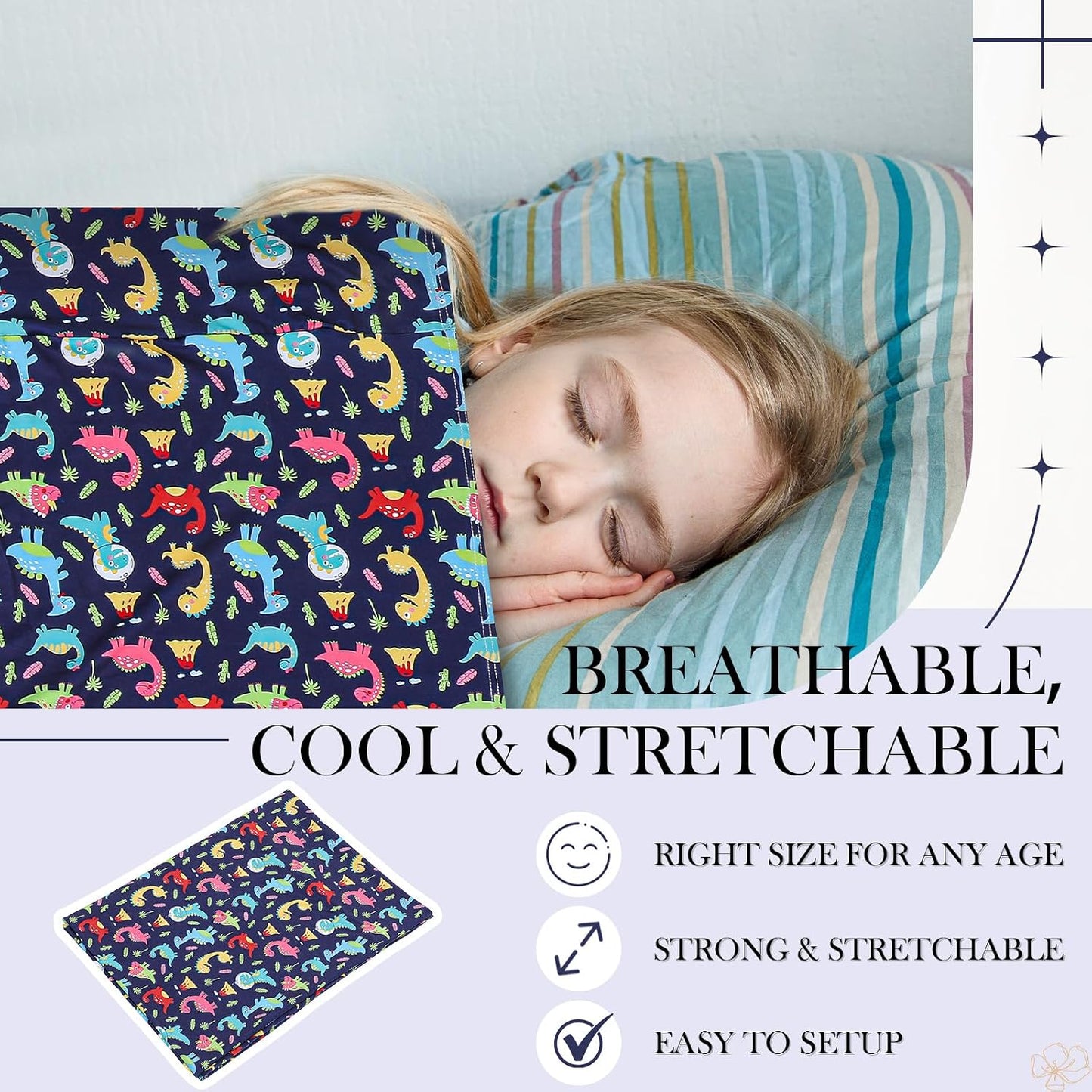 Mindsoft Twin Size Sensory Compression Blanket Sheet for Kids, Stretchy Comfortable Bedding Compression Sheets for Kids with Dinosaur Pattern, Breathable Sensory Sack