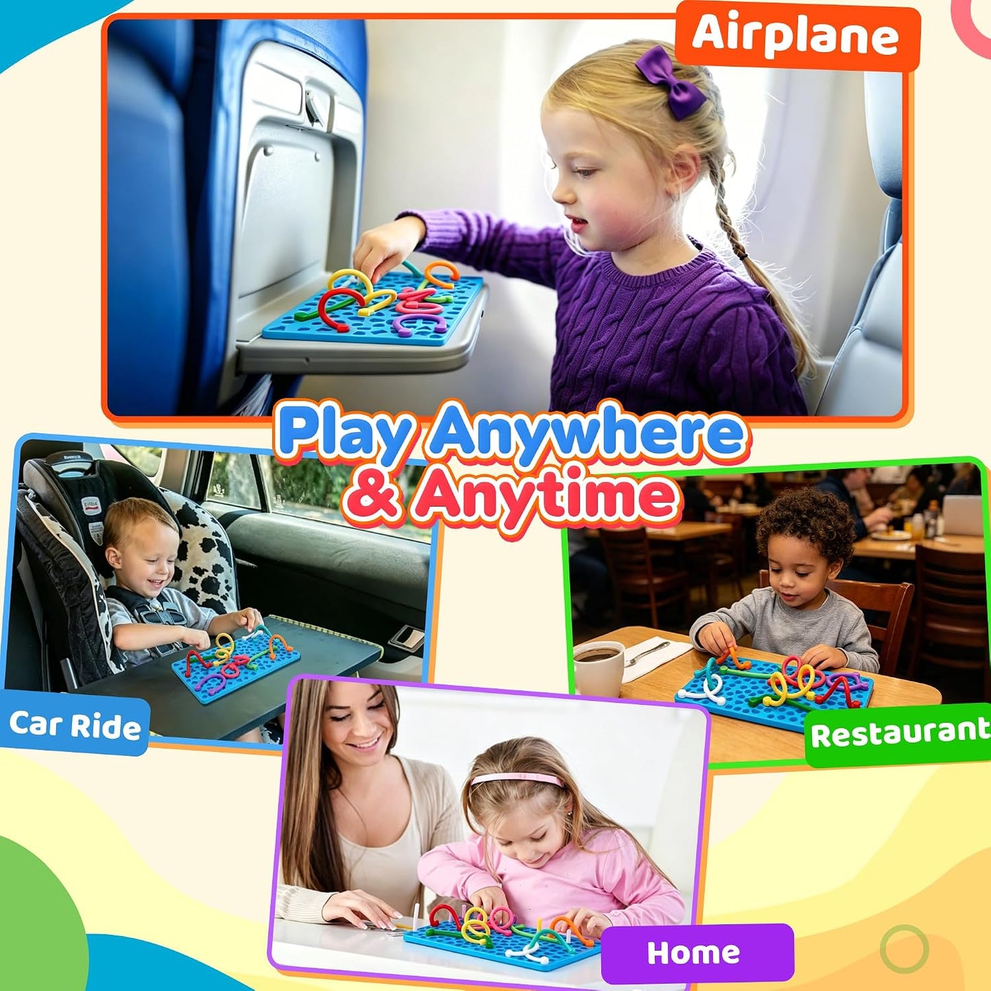Airplane Travel Activity Toys for Toddlers Kids, Autism Sensory Fidget Board Silicone Quiet Calming Down Restaurant Car Ride Road Trip Toys