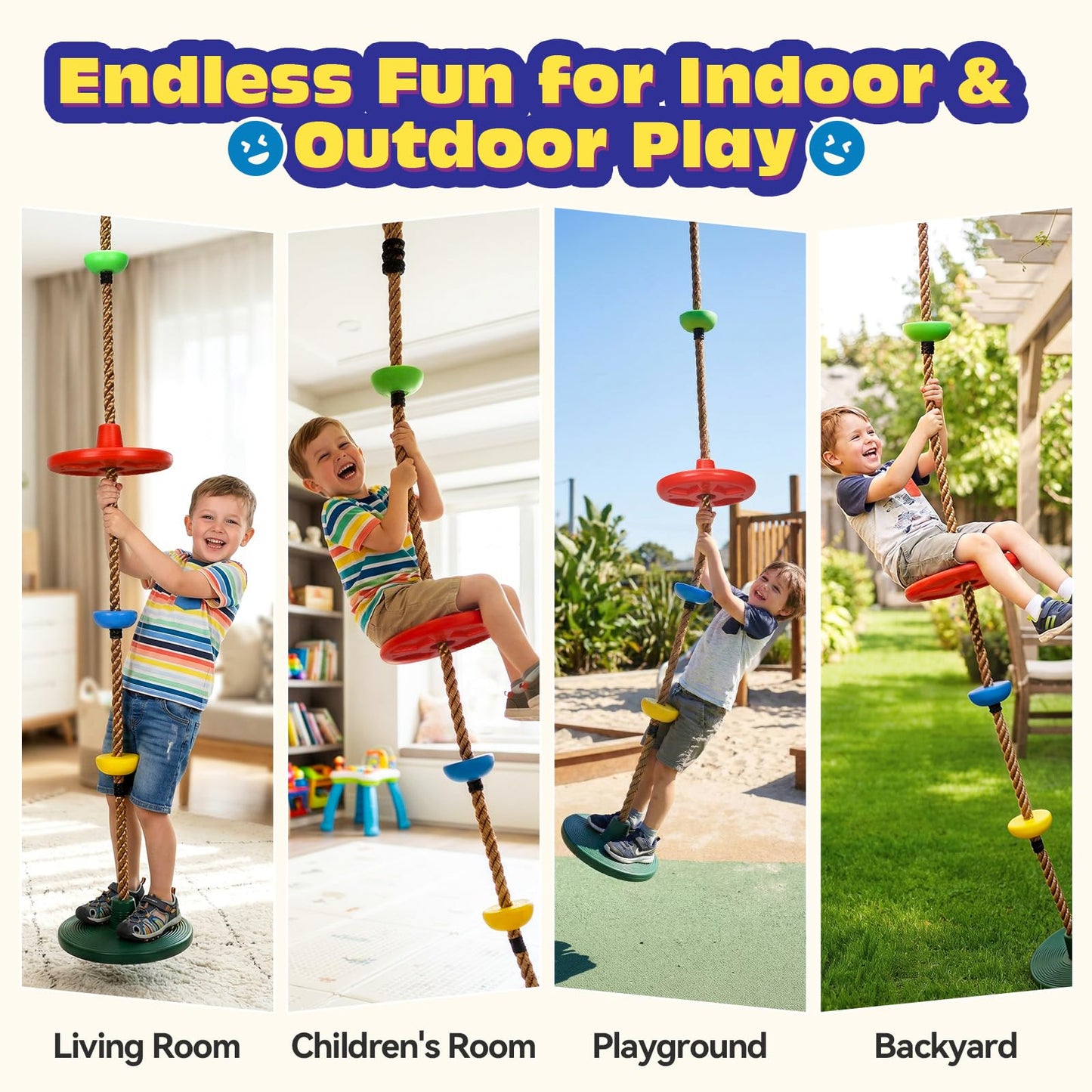HeyZoo Tree Swing for Kids 330LB Capacity, Climbing Rope with Platforms and Disc Swing Seat Set Outdoor Backyard Playground Accessories with Carabiners and Thickened Strap, Green
