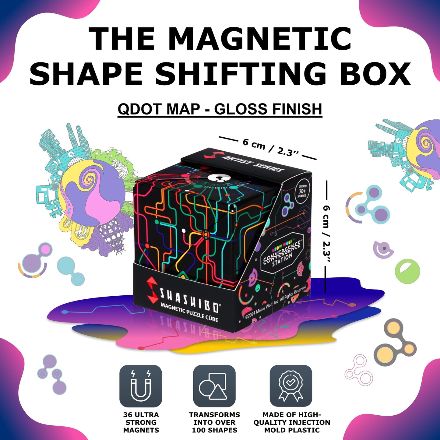 Shashibo Sensory Fidget Toy for Adults & Kids, Stress Relief Fidget Toy for Adults, Teens & Kids, Cool Fidget Toys for Desk, Classroom Must Have, Sensory Shape Shifting Cube, 100+ Possible Shapes