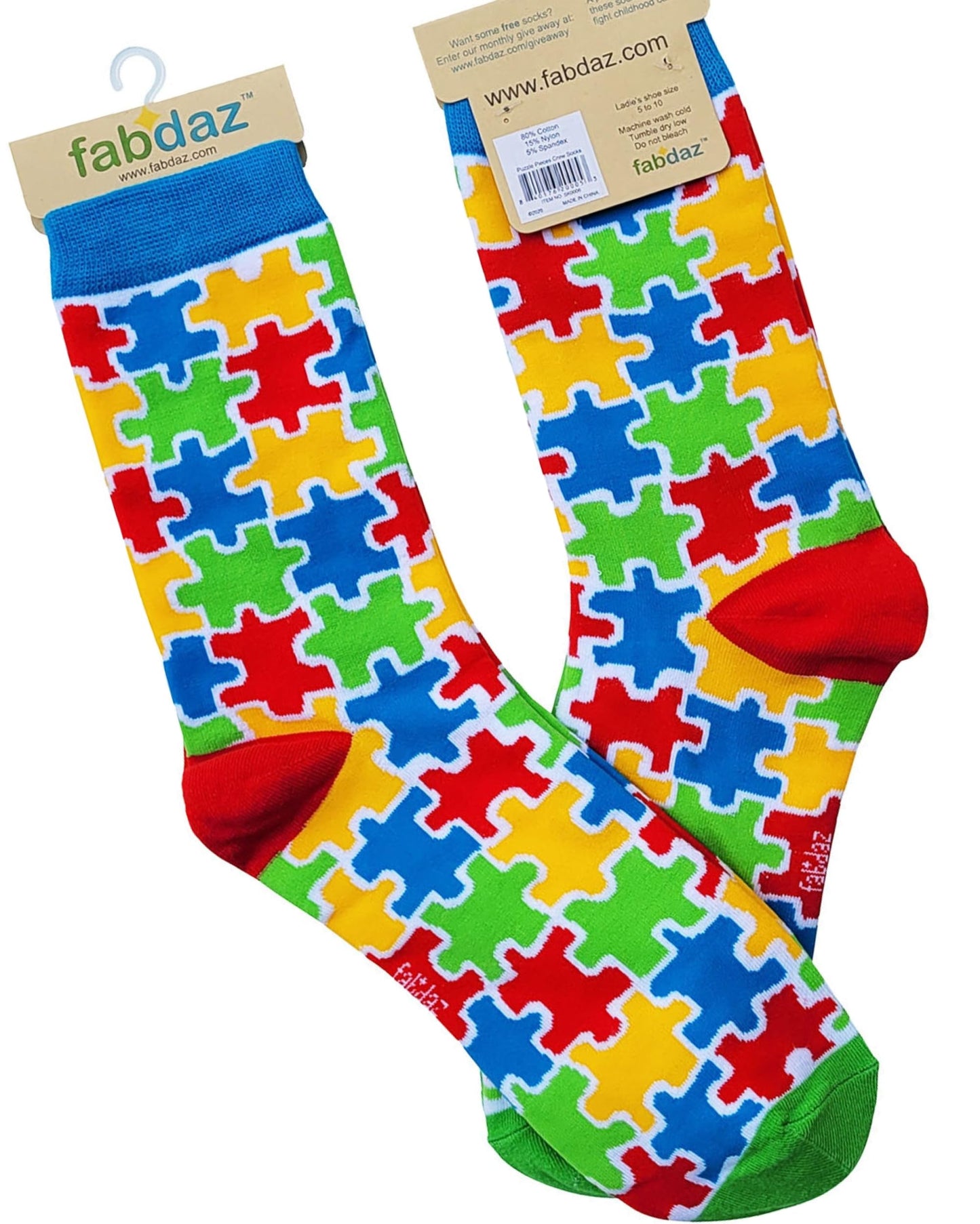 Fabdaz Colorful Autism Awareness Puzzle Pieces Women's Novelty Crew Socks - 1 Pair, 1 Size Fits Most