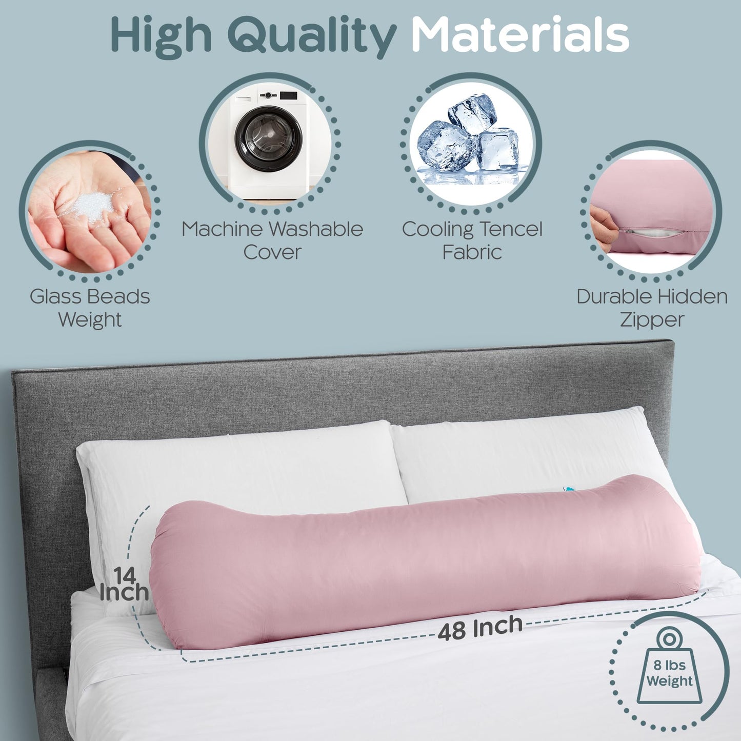 SleepCloud Weighted Body Pillow 6.5lbs - Weighted Pillow for Deeper Sleep (41" x 10") - Cooling Body Pillows for Adults, Full Body Pillow for Sleeping, Side Sleeper Body Pillow with Cover