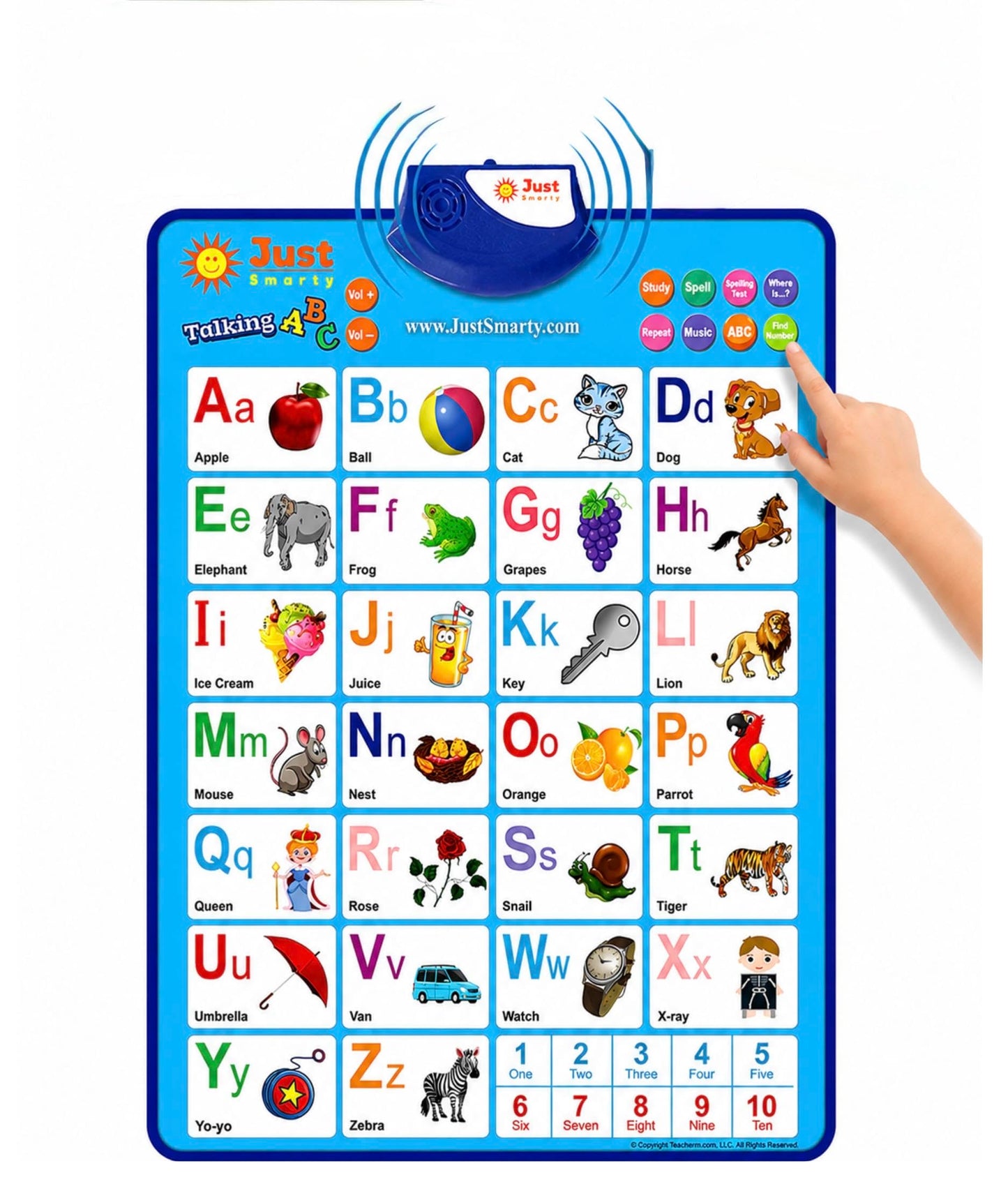Just Smarty Interactive Alphabet Wall Chart, Blue | ABCs & 123s Learning for Toddlers 1-5, Educational Gift for Ages 1-5, Speech Therapy, Autism Toys
