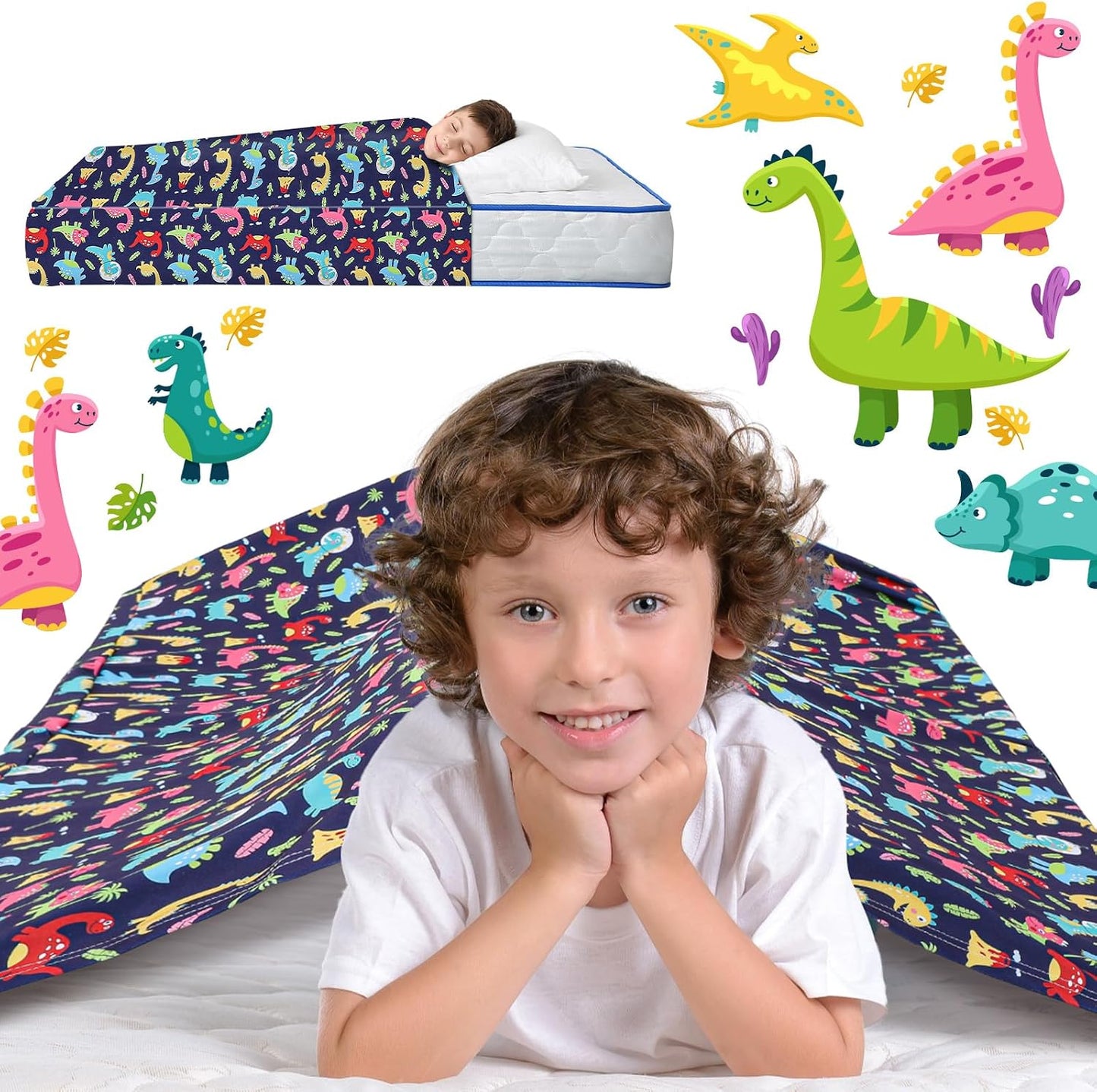 Mindsoft Twin Size Sensory Compression Blanket Sheet for Kids, Stretchy Comfortable Bedding Compression Sheets for Kids with Dinosaur Pattern, Breathable Sensory Sack