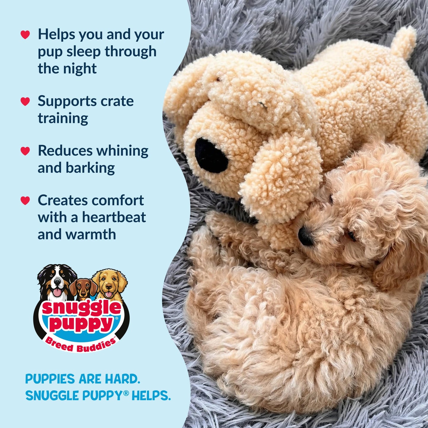 Snuggle Puppy Original Heartbeat Puppy Toy with Real-Feel Pulse & Heat Pack, Calming Sleep Aid for Puppy Anxiety, Crate Training, First Nights & New Puppy Transition - Biscuit