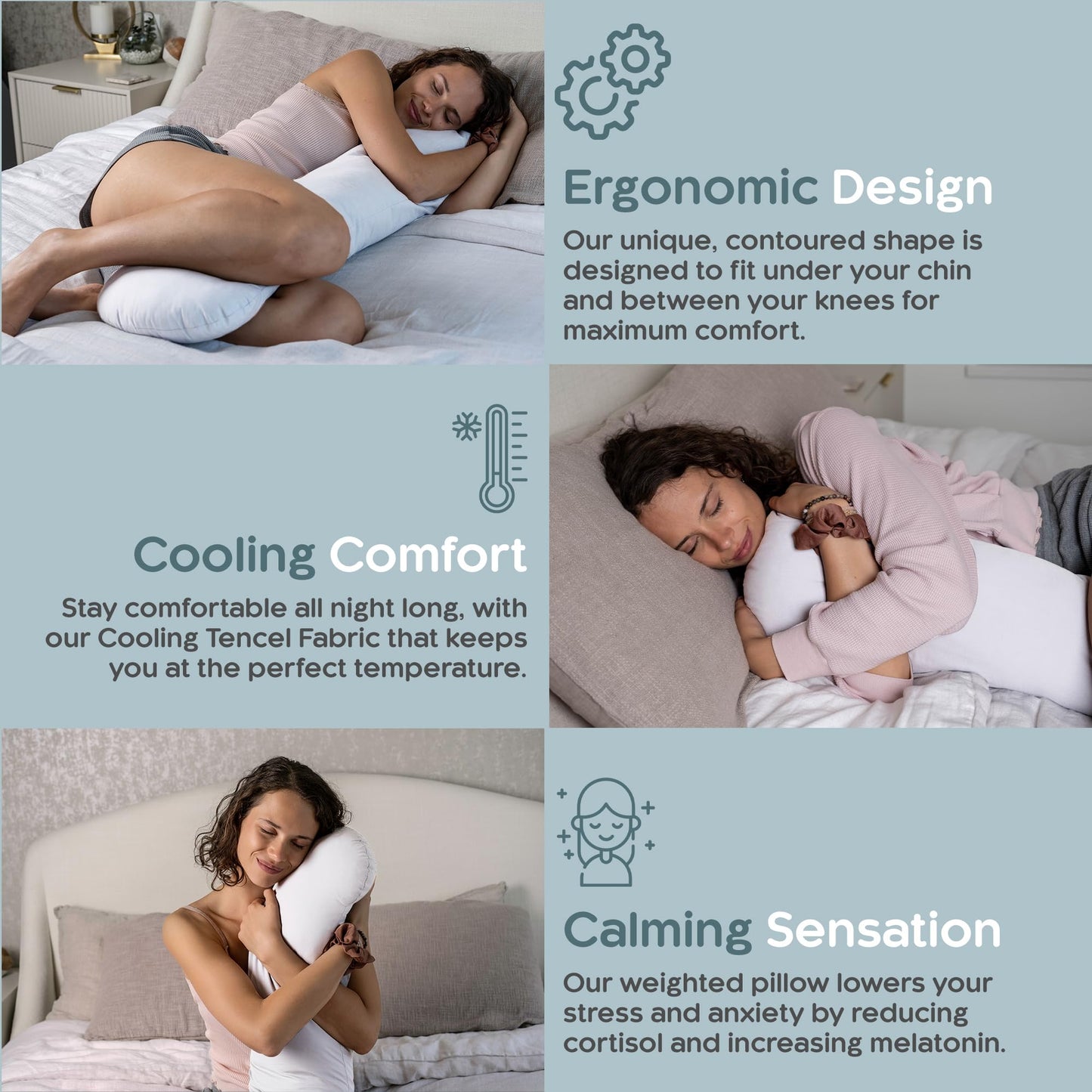 SleepCloud Weighted Body Pillow 6.5lbs - Weighted Pillow for Deeper Sleep (41" x 10") - Cooling Body Pillows for Adults, Full Body Pillow for Sleeping, Side Sleeper Body Pillow with Cover