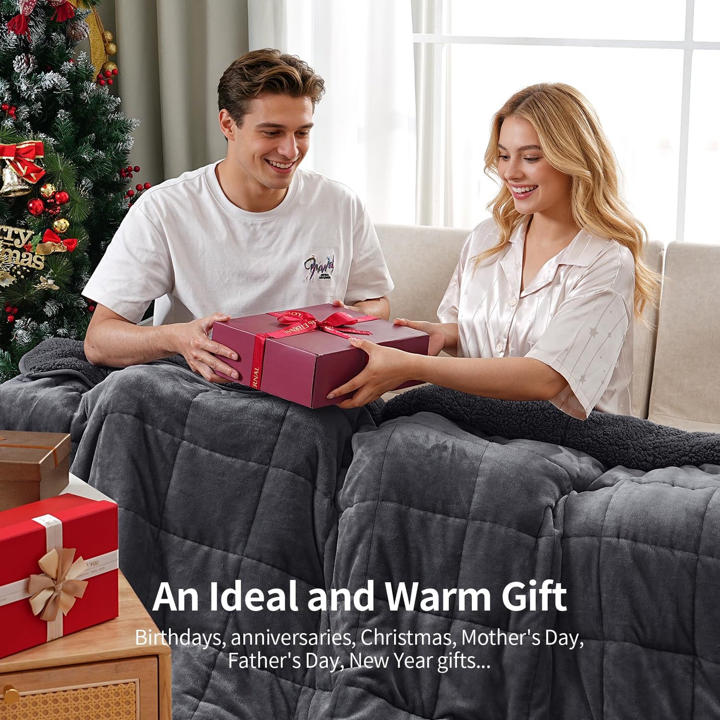Uttermara Weighted Blankets for Adults Queen Size, 15lbs 60x80 inches Blanket with Soft Warm Plush Sherpa Fleece, Washable Thick Heavy Throw for Sleeping and Calming, Grey