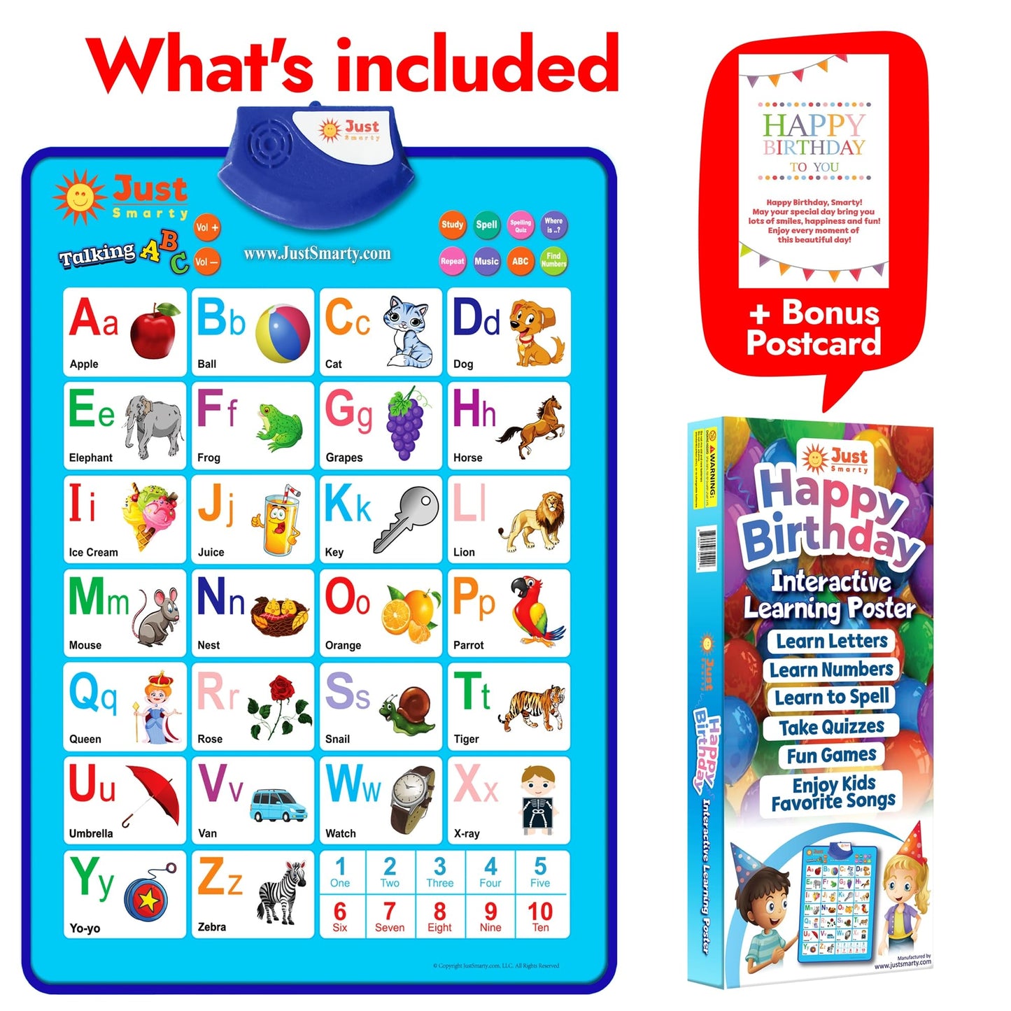 Just Smarty Interactive Alphabet Wall Chart, Blue | ABCs & 123s Learning for Toddlers 1-5, Educational Gift for Ages 1-5, Speech Therapy, Autism Toys