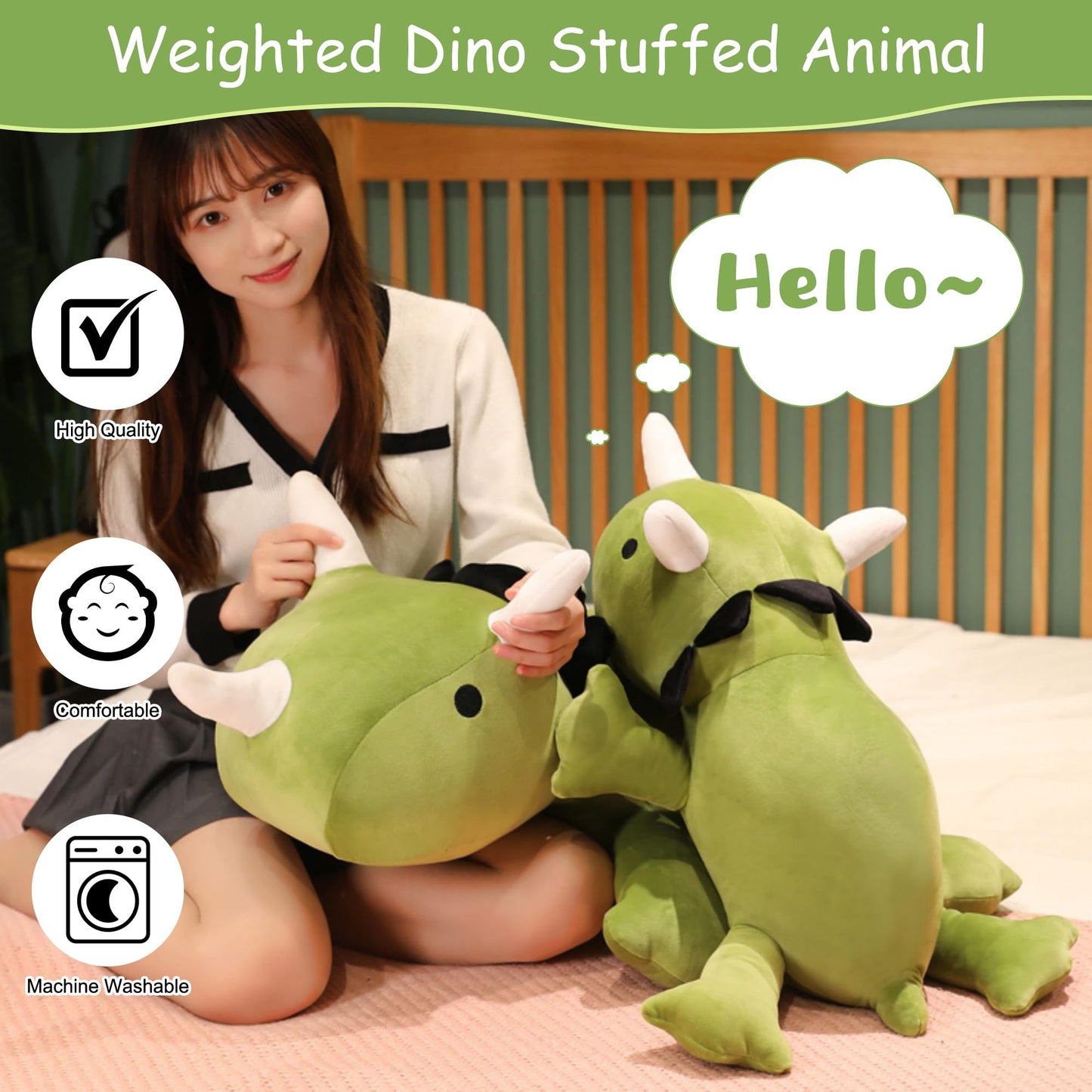 SQEQE Weighted Dinosaur Plush, Weighted Dinosaur Stuffed Animal, Dino Plushies Dino Pillow Toy Gift for Kids Adults 9.8 Inch, 0.8 Lbs