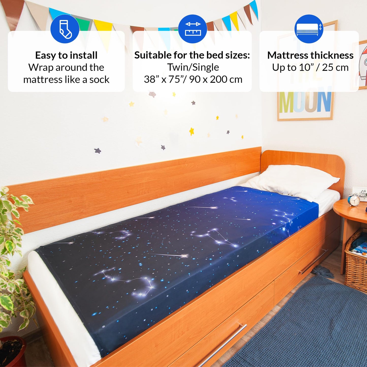Sensory Compression Blanket | Spandex Bed Sheet for Kids & Adults | Deep Relaxing Feeling, Release Oxytocin | Helps With: SPD, Anxiety, ADHD, Autism | Star Theme | Breathable & Stretchable | Twin