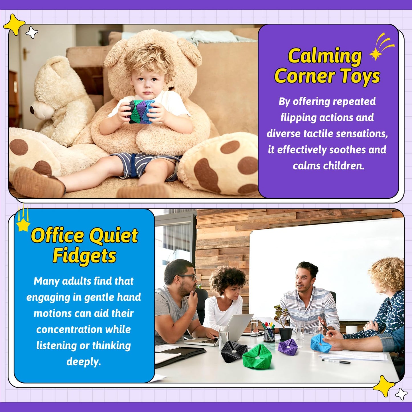 Sensory Fidget Toys, 4PCS Textures Sensory Flip Cube Quiet, Silicone Anxiety Relief for Autism ADHD, Novelty Toy for Kids or Adults, Best Gifts
