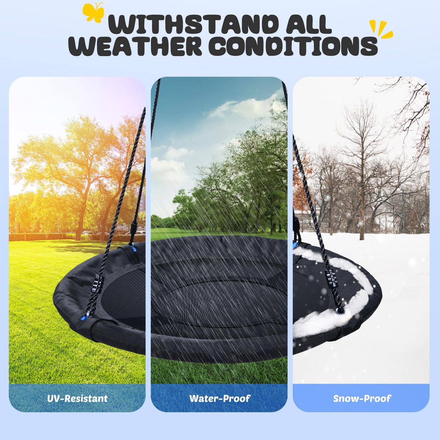 Trekassy 700lb 40 Inch Saucer Tree Swing for Kids Adults Outdoor 900D Oxford Waterproof with 2pcs Tree Hanging Straps, Steel Frame and Adjustable Ropes Blue