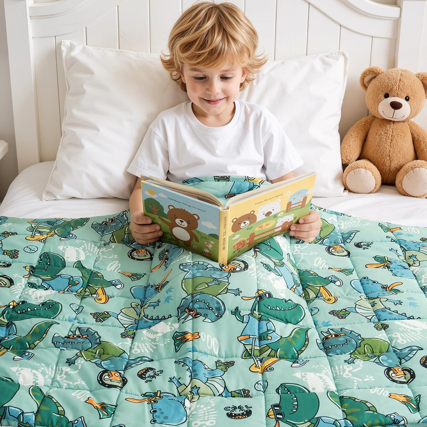 Kivik Weighted Blanket 3lbs, Blue Dinosaur Weighted Blankets, Cute Small Weighted Blankets 3 Pounds, Washable Soft Heavy Blanket Throw for All-Season, 36x48 Inches Blue