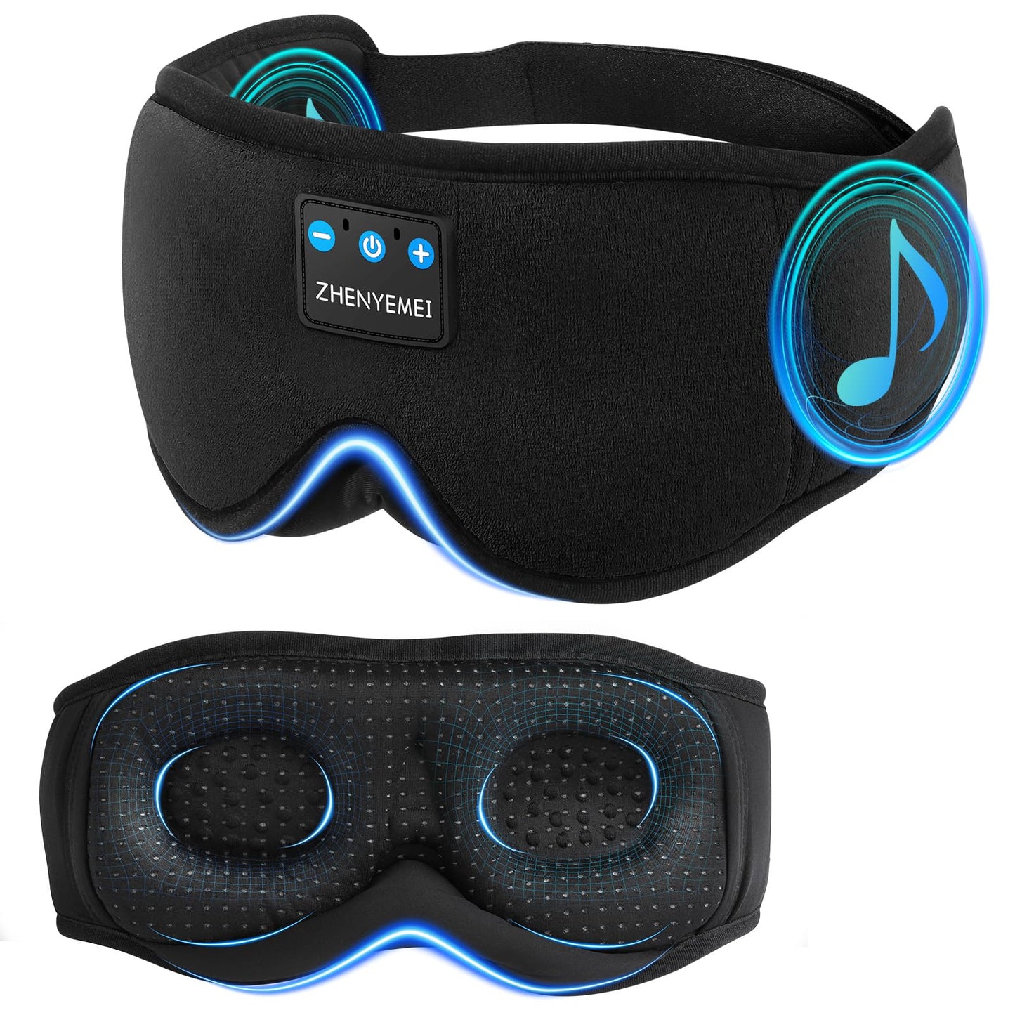Bamboo Cotton Large Sleep Mask with Bluetooth Wireless Headphones - Blackout Eye Mask for Sleeping 3D Contoured Sleep Eye Cover Headband Ear Plugs Low Noise Hook for Men Women Better Experience (Grey)