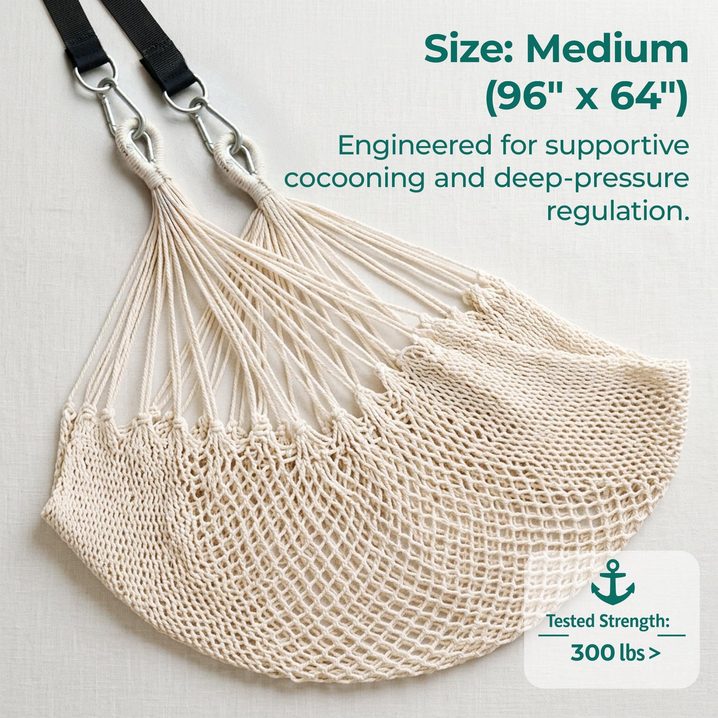 Abby & Noah Natural Handwoven Cotton Sensory Swing for Kids & Adults | Autism ADHD Therapy Swing with Hug-Like Calming Effect | Indoor Hanging Sensory Hammock | Holds Up to 300 lbs (Large-108 x76)