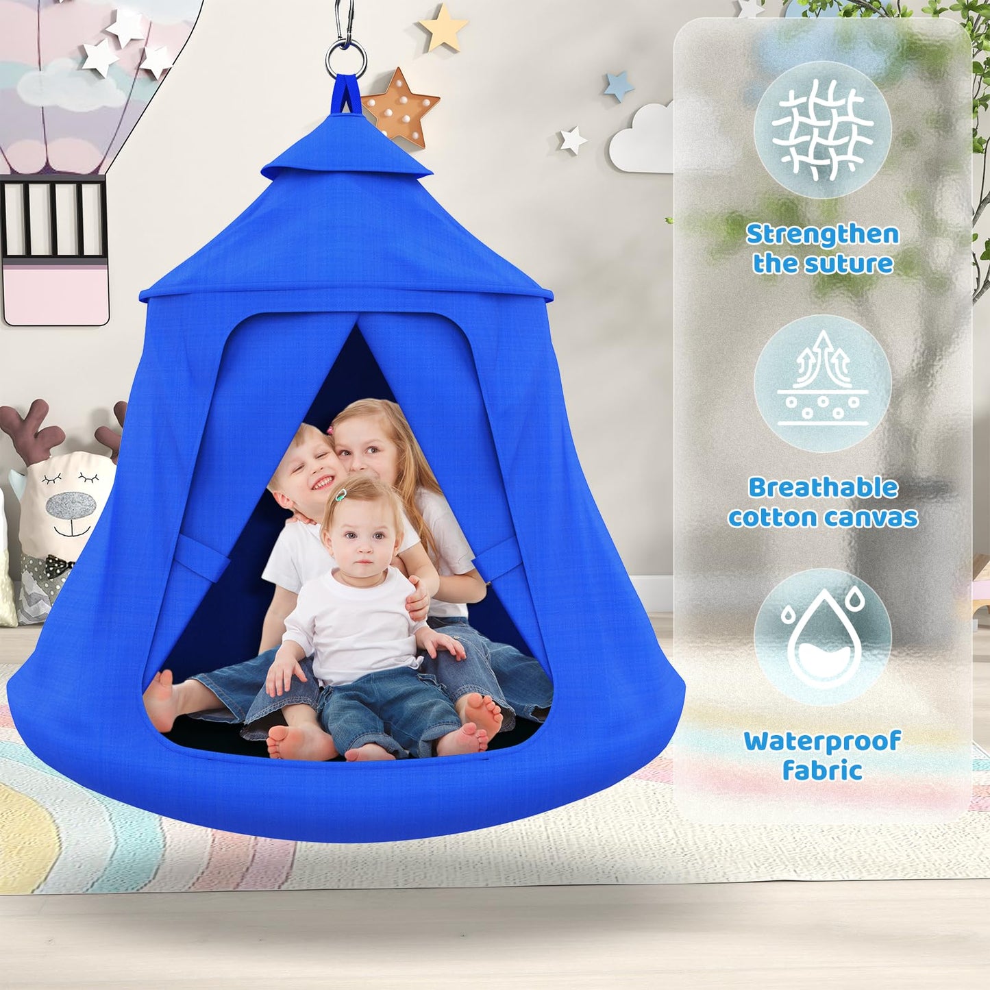 Swing Set with Tent Swing, X-Shaped Swing Frame with Sensory Swing, Metal 32mm Diameter Swing Stand with Tent Swing, 330 lbs Capacity, w/Rainbow Lights String, Indoor/Outdoor Use (Green)