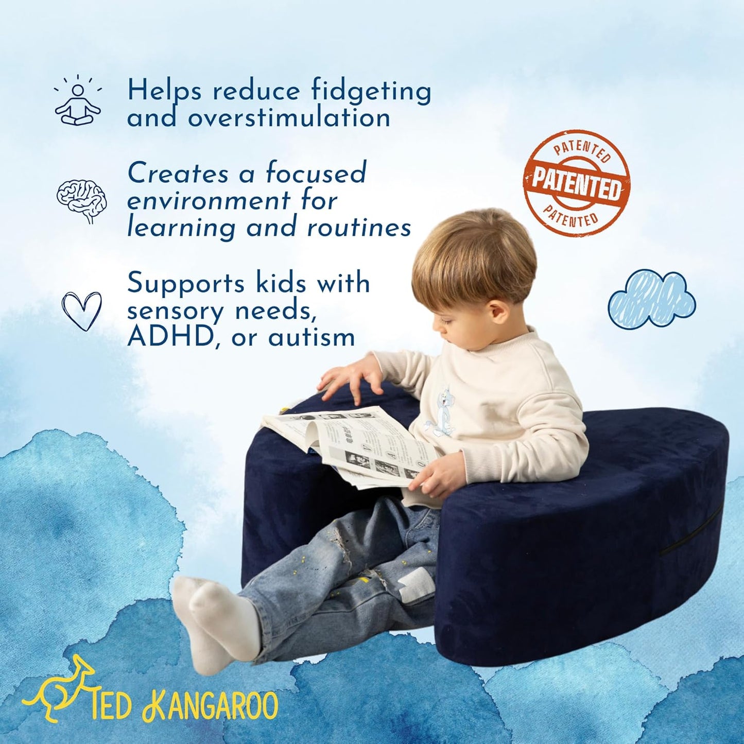 TED KANGAROO Sensory Soft Squeeze Seat – Calming Compression Chair for Kids with Sensory Needs, Washable Cover, Rocking Design