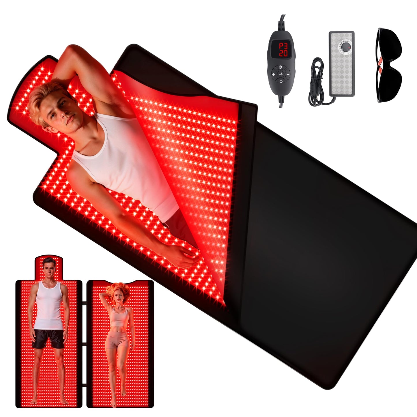 Red Light Therapy Mat for Full Body, 74.6"x33.3" Large Sleeping Bag Blanket, Infrared Light Pad, Soft Leather, Adjustable Timer, Ideal Home Gift for Men & Women Athletes, Seniors, Office Workers