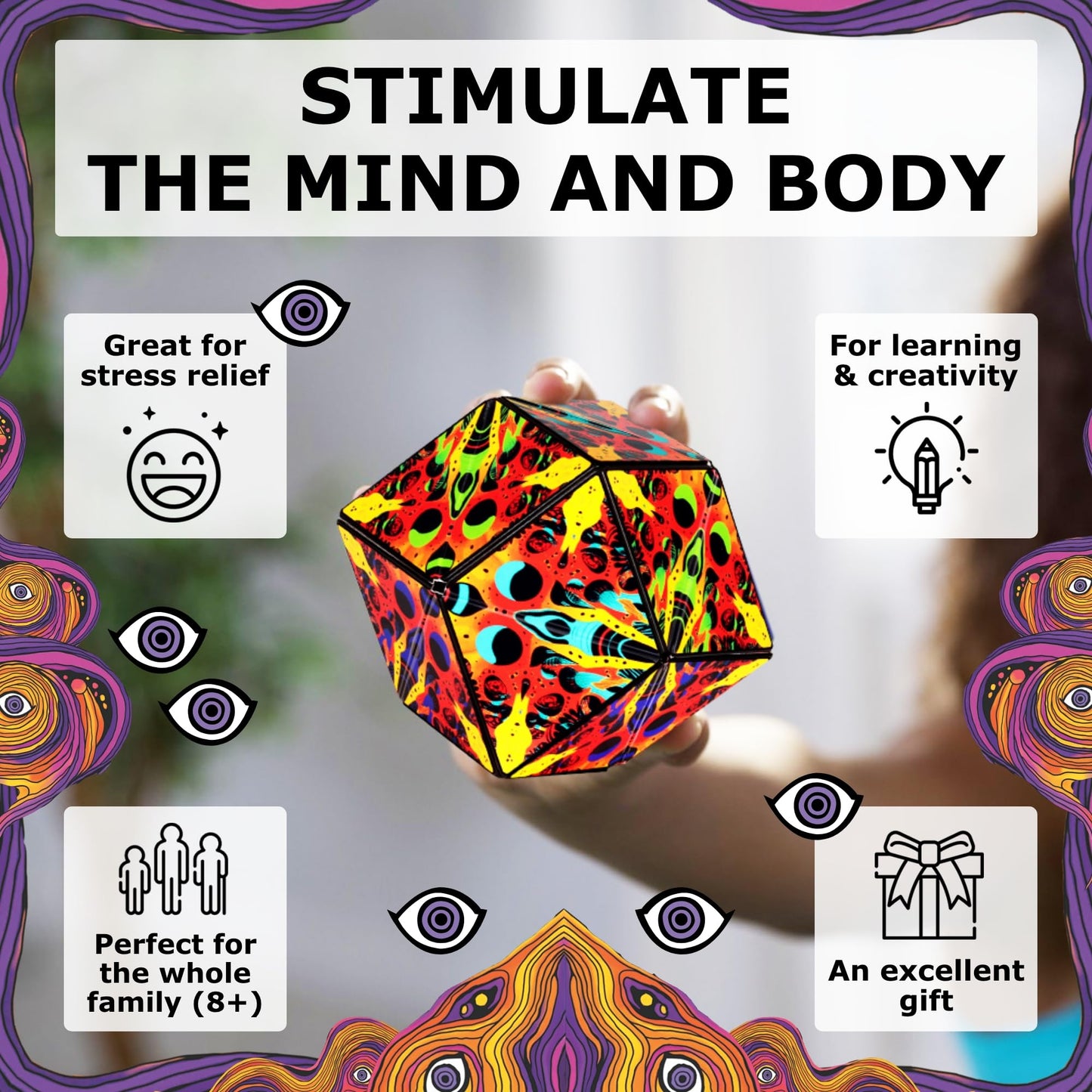 Shashibo Sensory Fidget Toy for Adults & Kids, Stress Relief Fidget Toy for Adults, Teens & Kids, Cool Fidget Toys for Desk, Classroom Must Have, Sensory Shape Shifting Cube, 100+ Possible Shapes