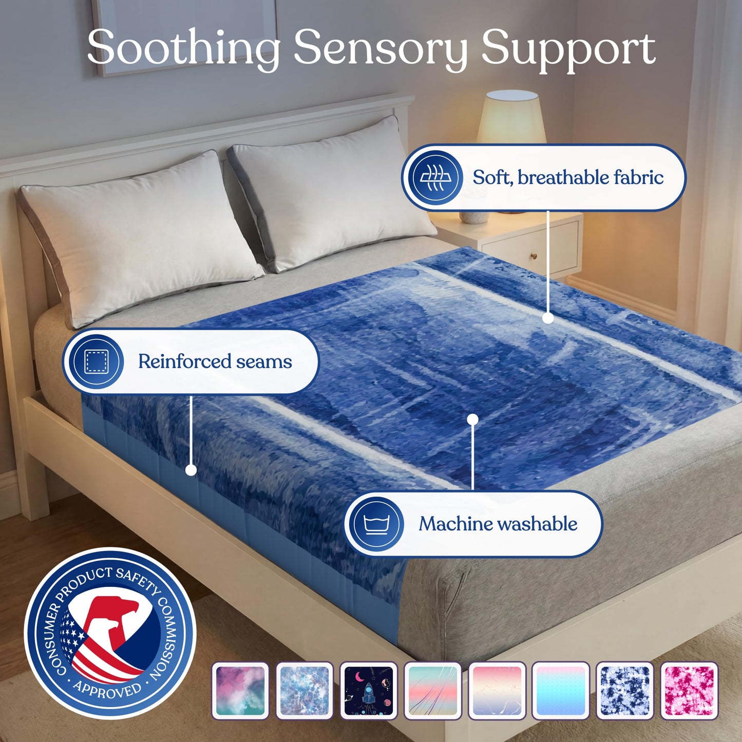 Deep Pressure Sensory Bed Sheet – Twin Sensory Compression Sheet Breathable Sleep Pod Blanket for Better Sleep Support – Calming Compression Blankets for Kids and Adults Blue Petal