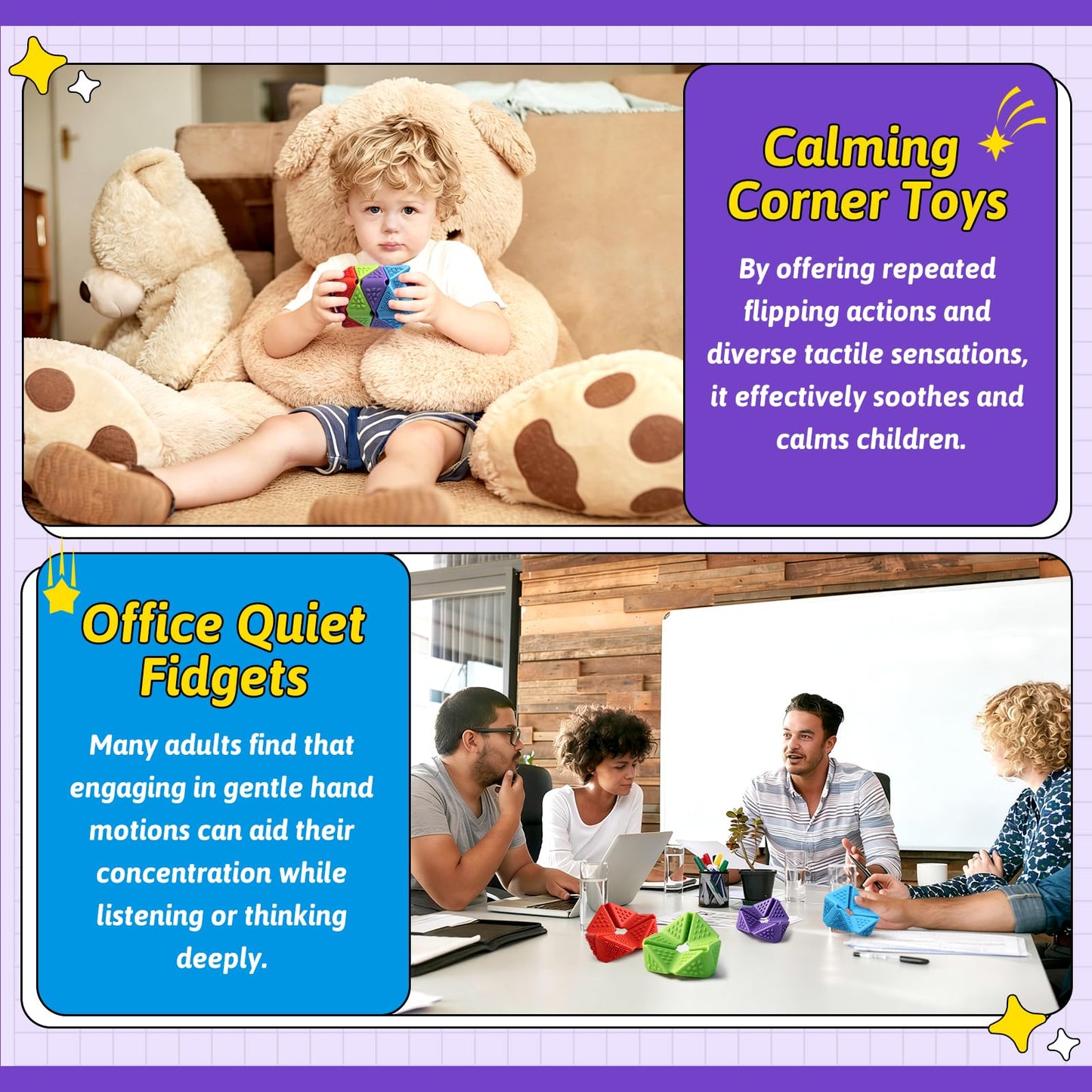 Sensory Fidget Toys, 4PCS Textures Sensory Flip Cube Quiet, Silicone Anxiety Relief for Autism ADHD, Novelty Toy for Kids or Adults, Best Gifts