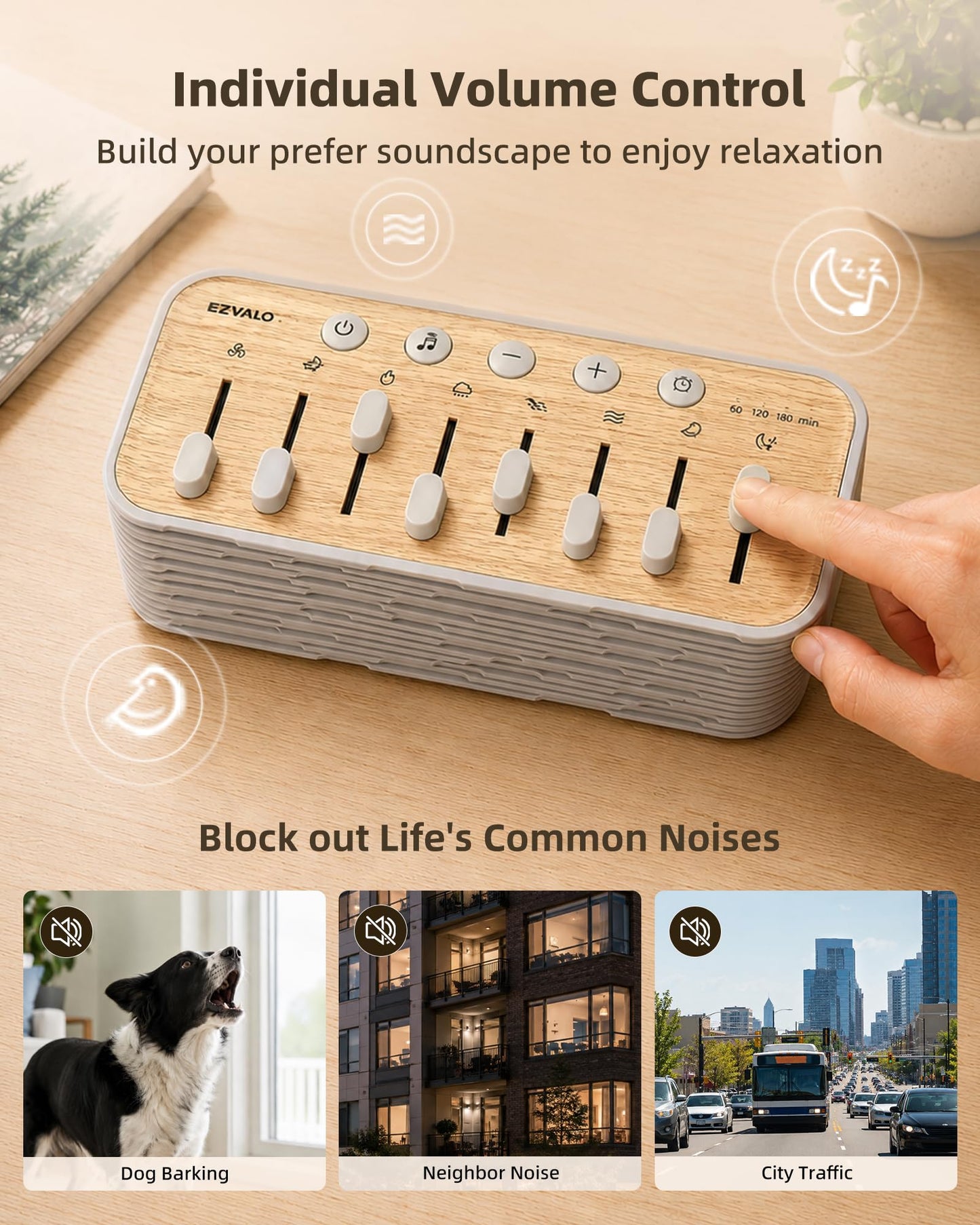 White Noise Sound Machine for Sleep, 255+ Natural Sound Combinations, Breathing Night Light with Sleep Timer, Volume Control, Rechargeable Bluetooth Speaker, Bedroom Relaxation Baby Kids Adults
