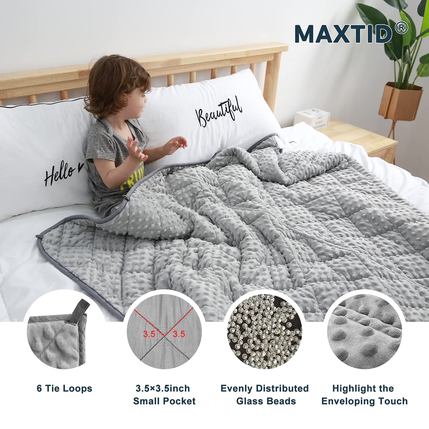 MAXTID Weighted Blanket for Kids 5lbs 36"x48" Cotton Blanket for Boys & Girls Weighted Throw Blanket Children Bedding Gifts for 3 4 5 6 7 8+ Year Old Kids Small Weighted Comfort Blanket