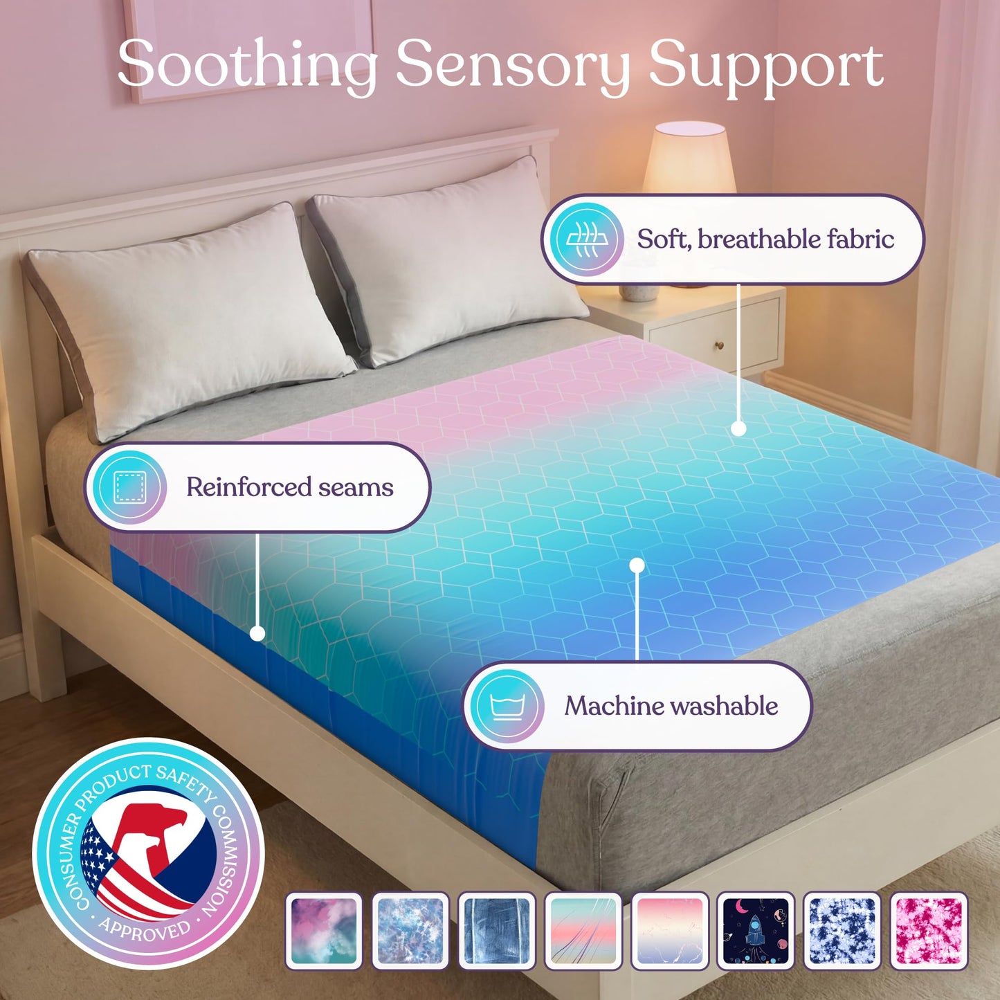 Deep Pressure Sensory Bed Sheet – Twin Sensory Compression Sheet Breathable Sleep Pod Blanket for Better Sleep Support – Calming Compression Blankets for Kids and Adults Blue Petal