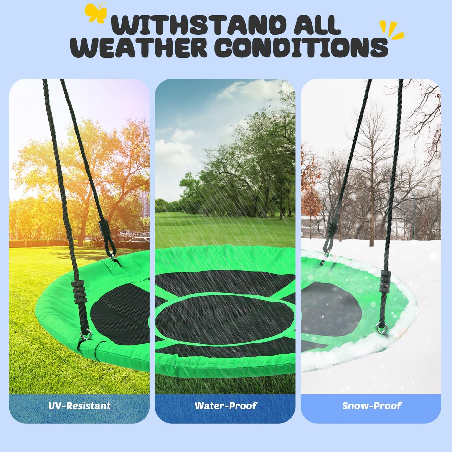 Trekassy 700lb 40 Inch Saucer Tree Swing for Kids Adults Outdoor 900D Oxford Waterproof with 2pcs Tree Hanging Straps, Steel Frame and Adjustable Ropes Blue