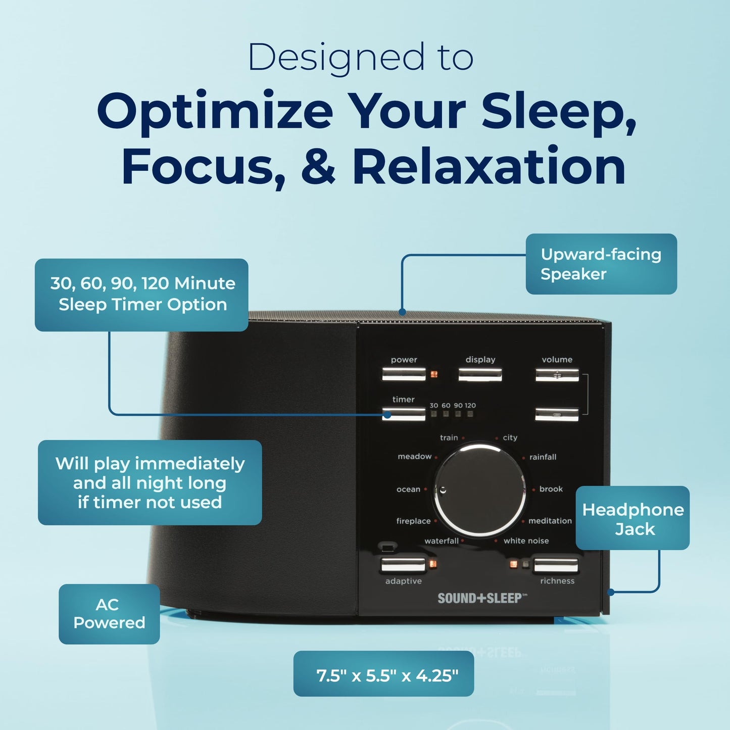 Adaptive Sound Technologies Sound + Sleep SE - White Noise Machine for Focus Support - Convenient Sleep Timer - Built-in Headphone Jack - Precision Volume Settings - Speech Privacy - White