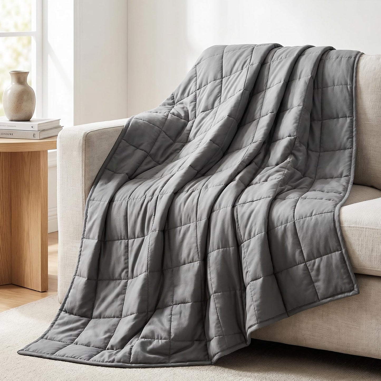 Smart Queen Cooling Weighted Blanket for Adults 15 lbs, 48"x72" Twin Size Heavy Blanket for Sleeping, Soft Breathable Cotton with Glass Beads, Machine Washable, Grey (Fits 120-160 lbs)