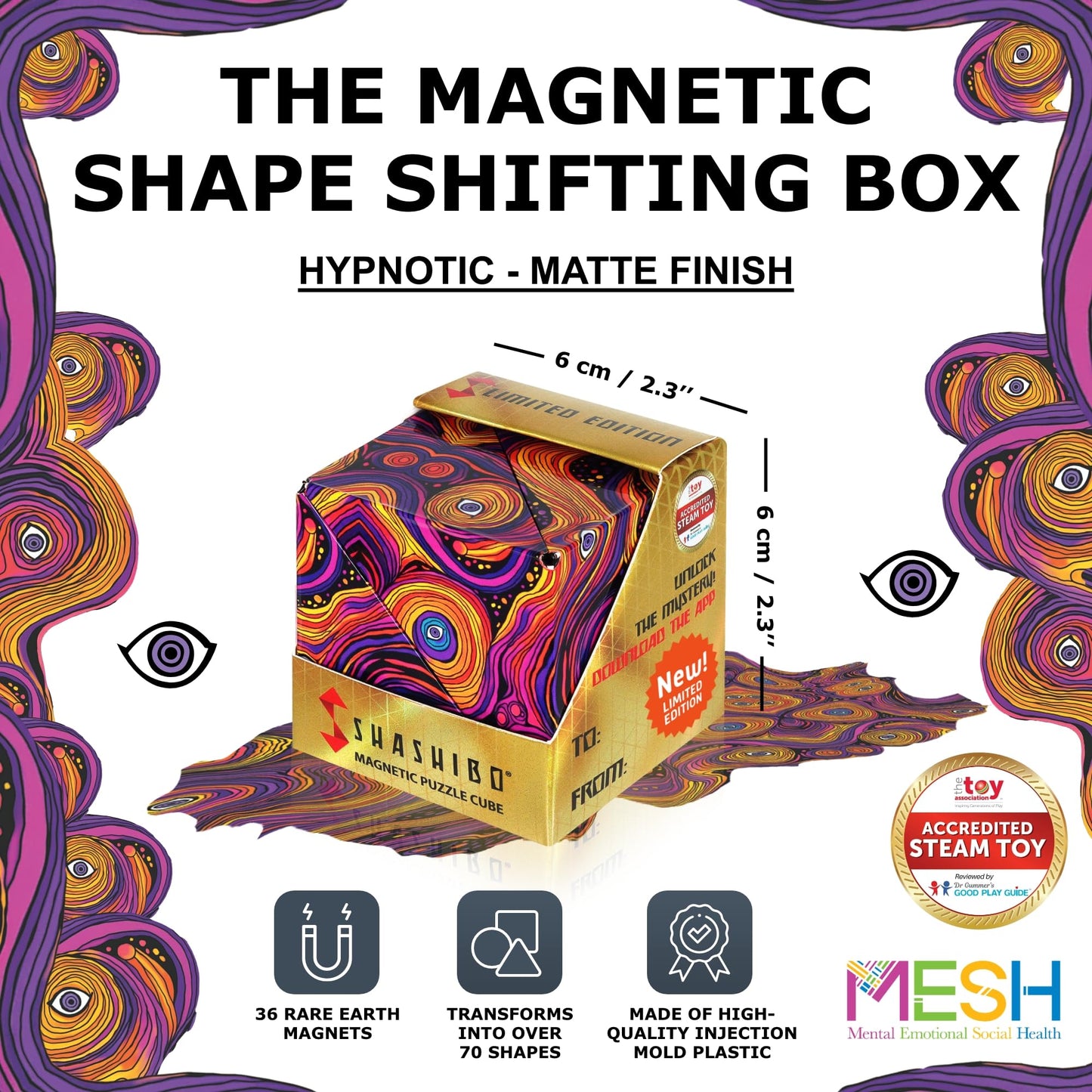 Shashibo Sensory Fidget Toy for Adults & Kids, Stress Relief Fidget Toy for Adults, Teens & Kids, Cool Fidget Toys for Desk, Classroom Must Have, Sensory Shape Shifting Cube, 100+ Possible Shapes