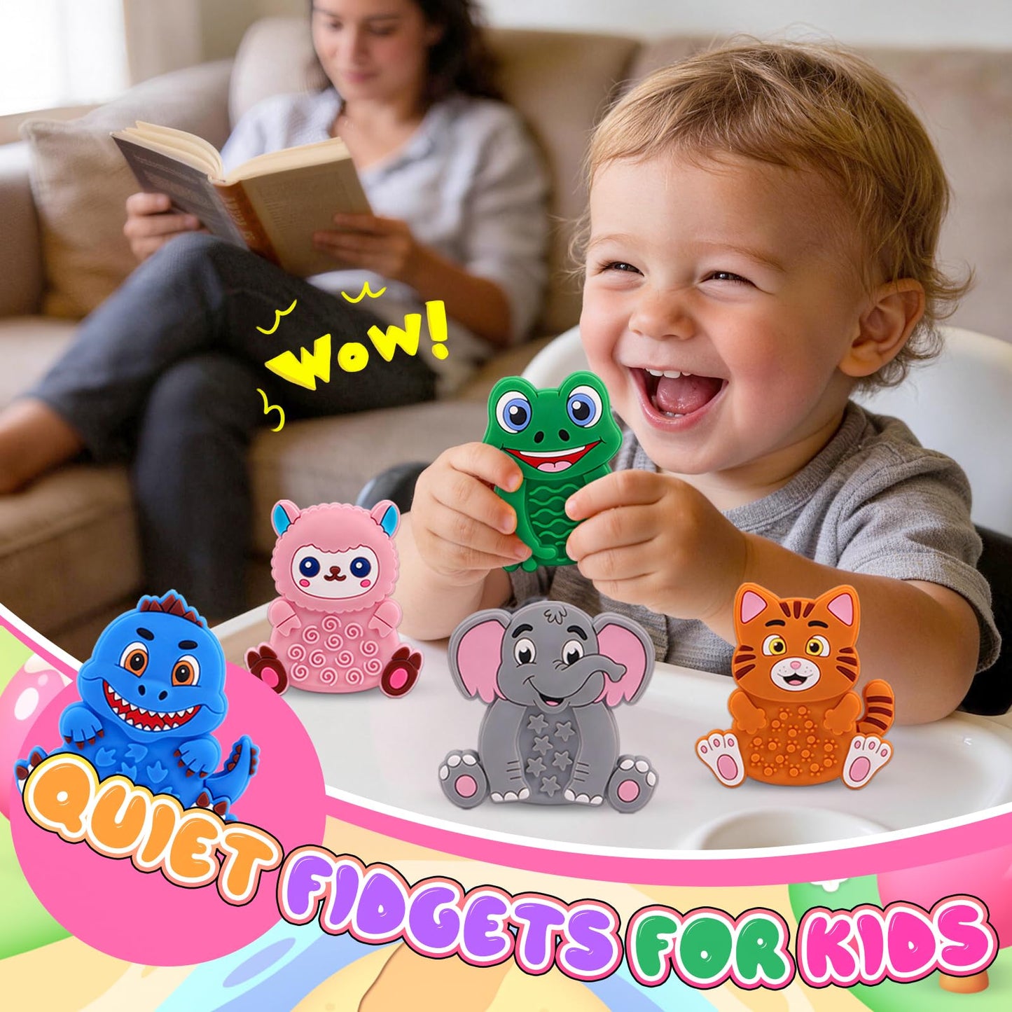 12 Pack Animal Sensory Toys for Kids Toddlers, Textured Silicone Fidget Toys, Quiet Travel Toys for Airplane, Car Rides, Preschool & Home Sensory Play, Classroom Calm Corner Toys