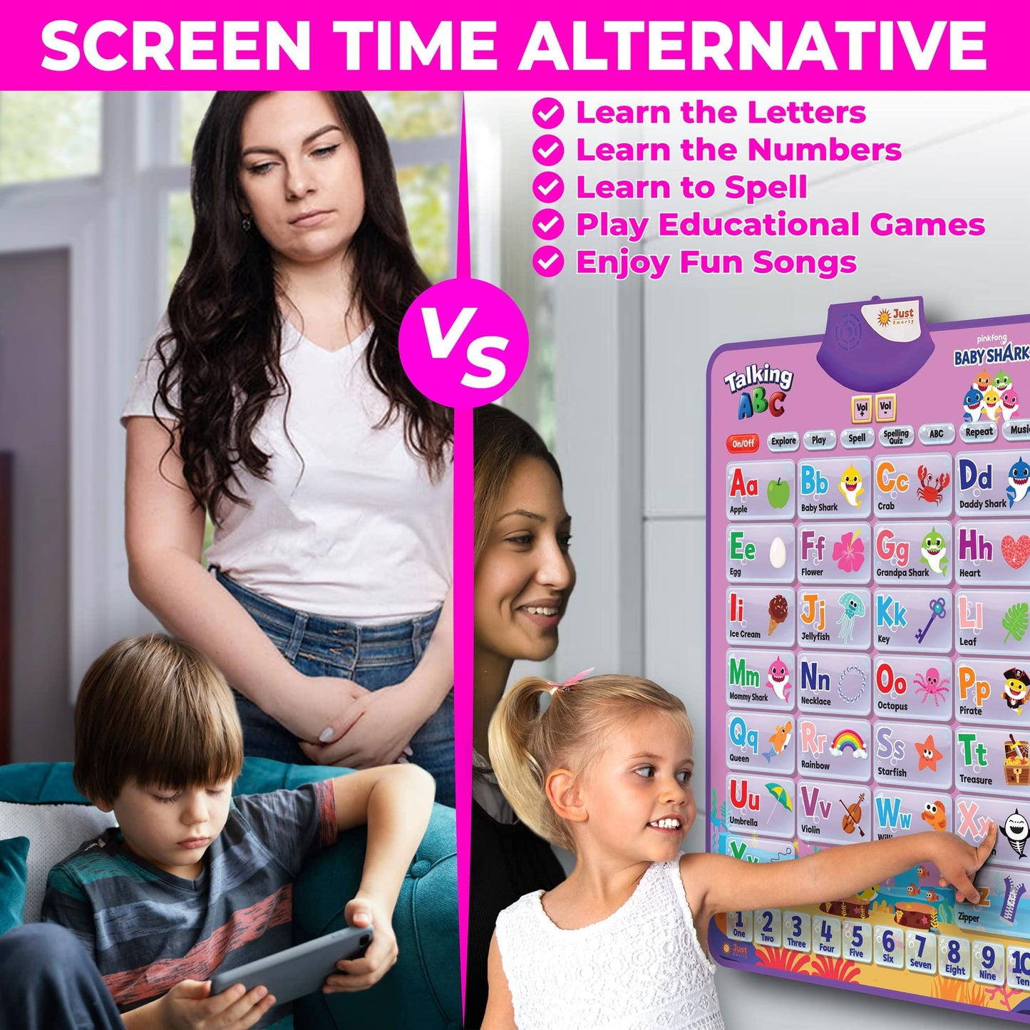 Just Smarty Interactive Alphabet Wall Chart, Blue | ABCs & 123s Learning for Toddlers 1-5, Educational Gift for Ages 1-5, Speech Therapy, Autism Toys