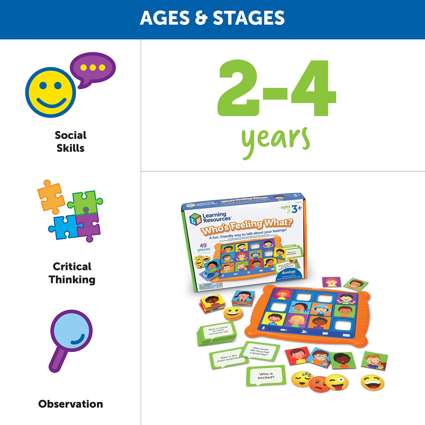 Who's Feeling What? ,Social Emotional Learning Games, Communication Games for Kids, Emotion Toys, Feeling Toys for Kids, 49 Pieces, Age 3+