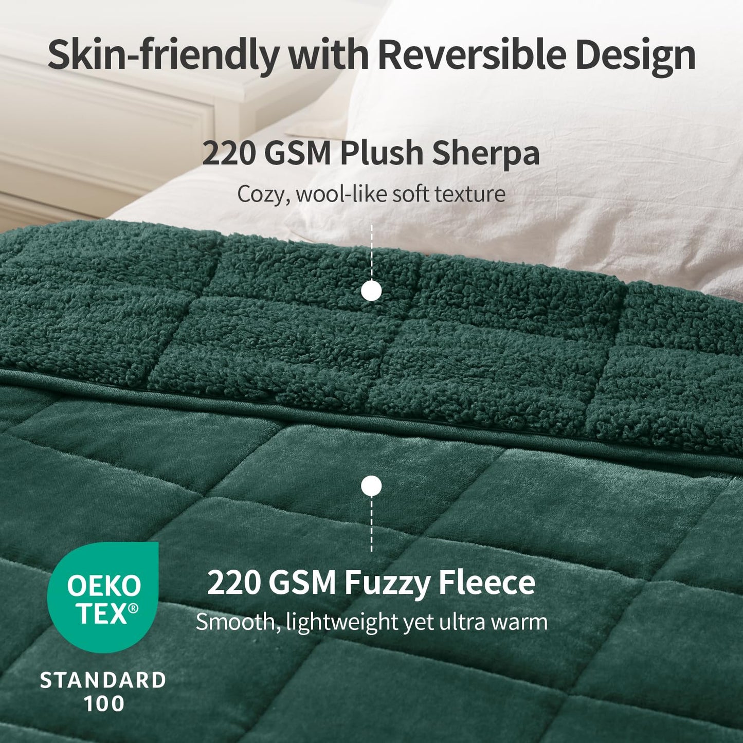 Uttermara Weighted Blankets for Adults Queen Size, 15lbs 60x80 inches Blanket with Soft Warm Plush Sherpa Fleece, Washable Thick Heavy Throw for Sleeping and Calming, Grey