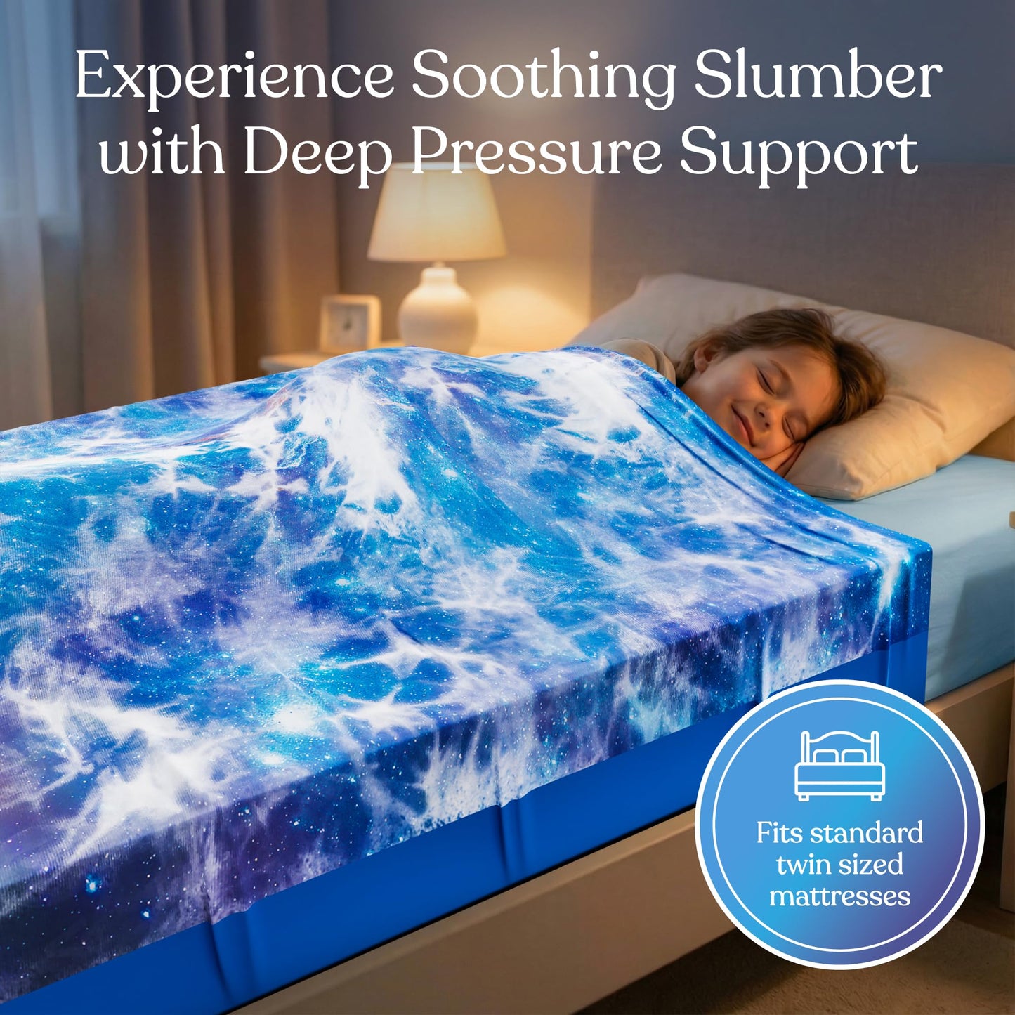 Deep Pressure Sensory Bed Sheet – Twin Sensory Compression Sheet Breathable Sleep Pod Blanket for Better Sleep Support – Calming Compression Blankets for Kids and Adults Blue Petal