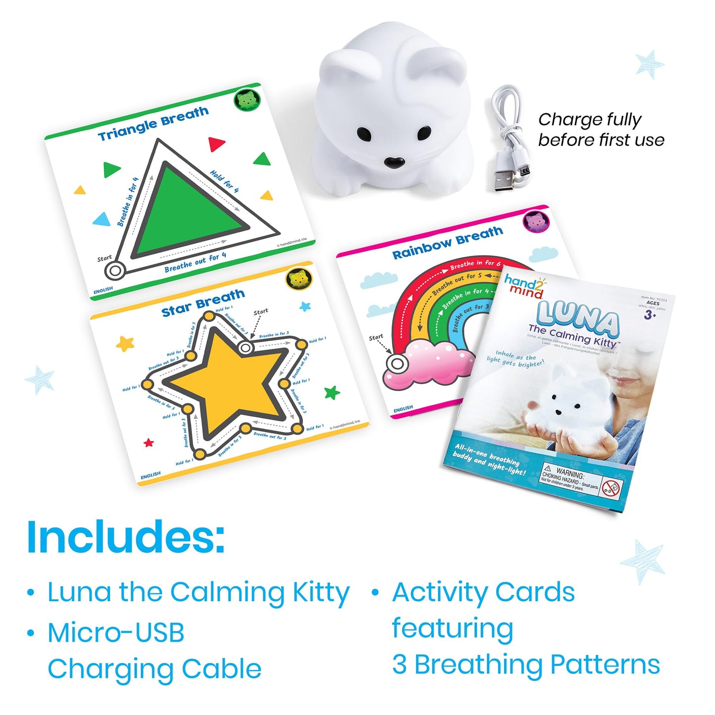 hand2mind PAWZ The Calming Pup, Learn Deep Breathing, Rechargeable Animal Night Light, Kids Anxiety Relief, Mindfulness for Kids, Calm Down Corner Supplies, Social Emotional Learning Activities