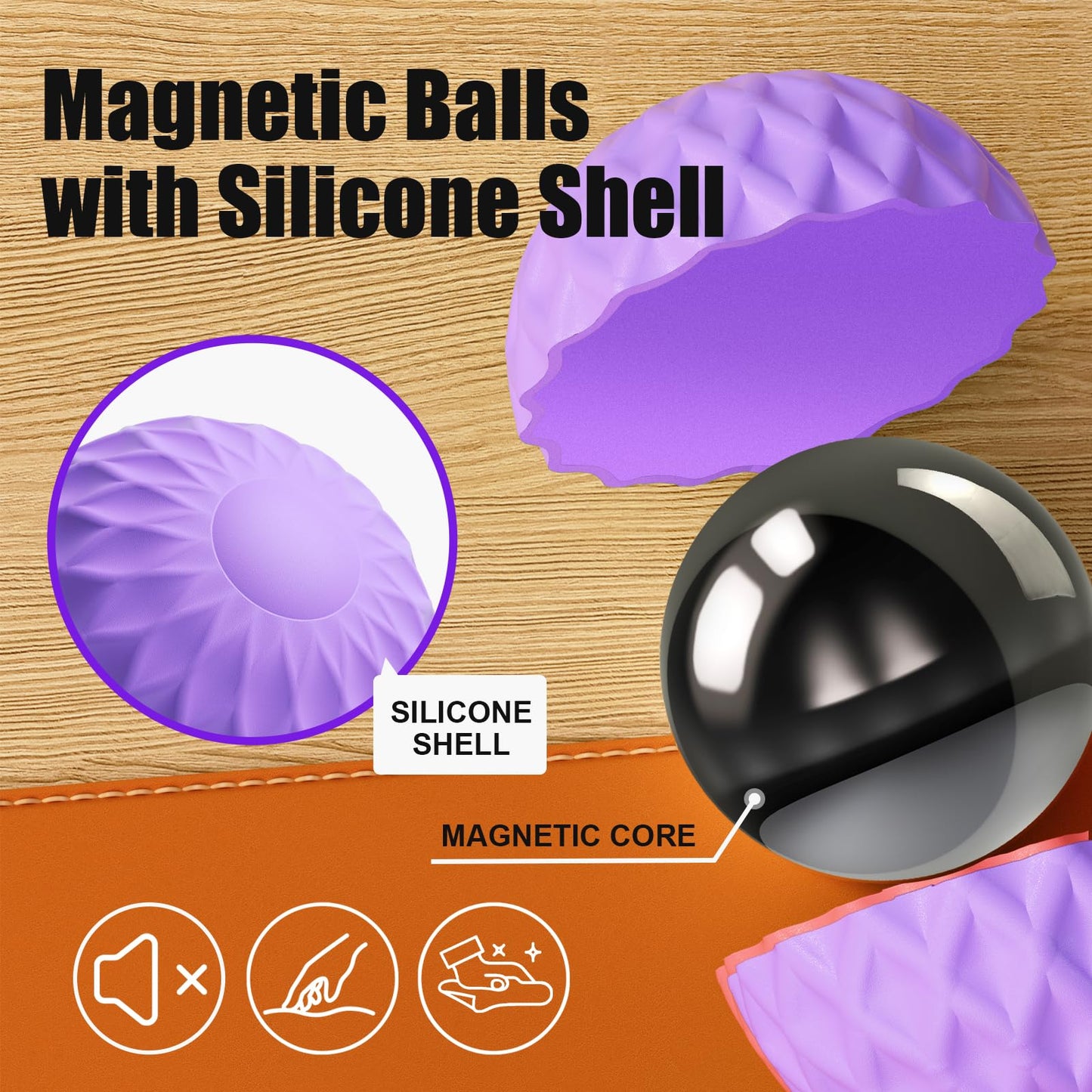 Silicone Magnetic Balls, Fidget Toys, 6-Pack Stress Relief Toys for Adults, Teens, Sensory Toy for Fingers Hands, Quiet Office Desk Toys with Textures, Magnet Fidget Fun Gift (Purple)
